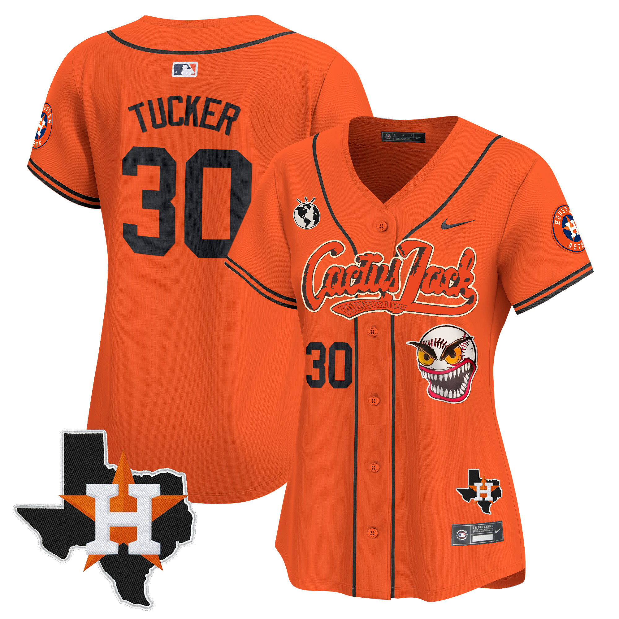 Kyle Tucker Women's Houston Astros Cactus Jack Patch Vapor Premier Limited V6 Orange Jersey - All Stitched