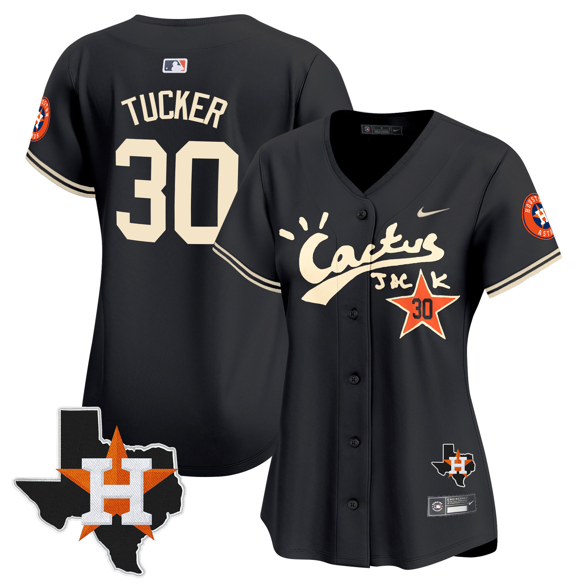 Kyle Tucker Women's Houston Astros Cactus Jack Patch Vapor Premier Limited V7 Black Jersey - All Stitched