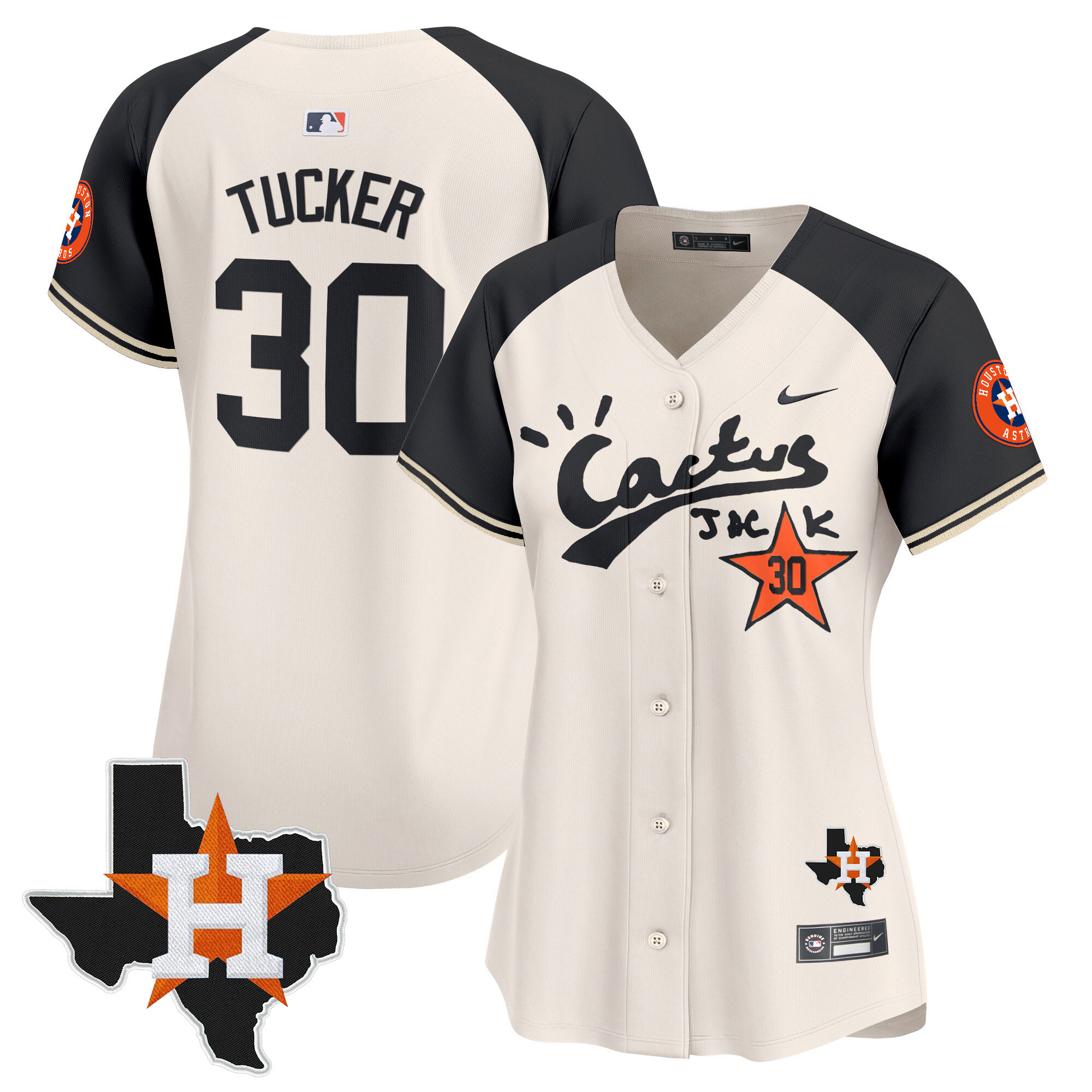 Kyle Tucker Women's Houston Astros Cactus Jack Patch Vapor Premier Limited V7 Cream Alternate Jersey - All Stitched