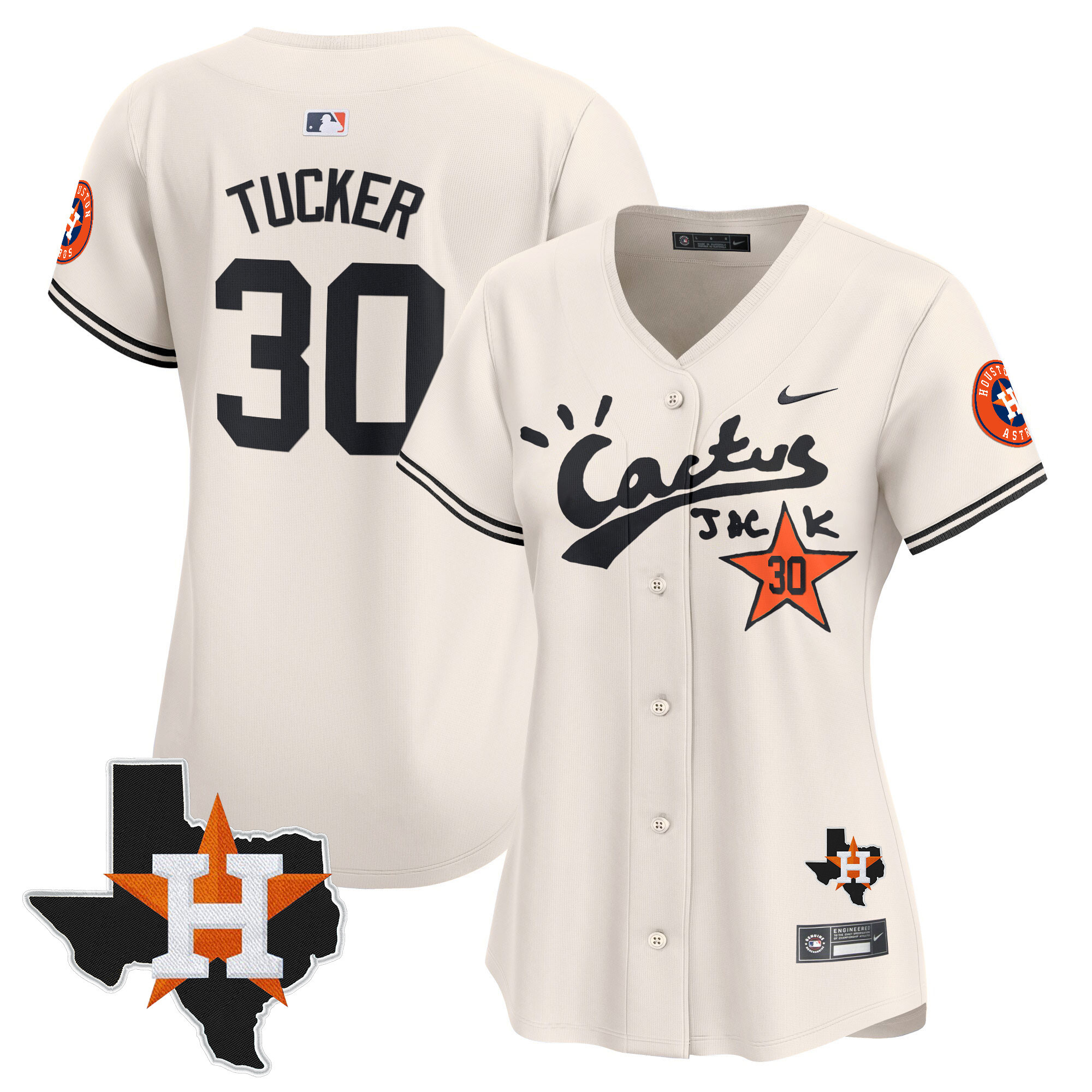 Kyle Tucker Women's Houston Astros Cactus Jack Patch Vapor Premier Limited V7 Cream Jersey - All Stitched