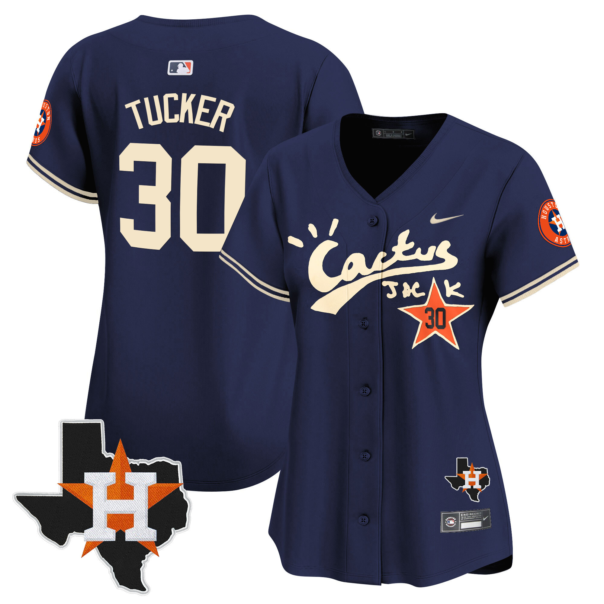 Kyle Tucker Women's Houston Astros Cactus Jack Patch Vapor Premier Limited V7 Navy Jersey - All Stitched
