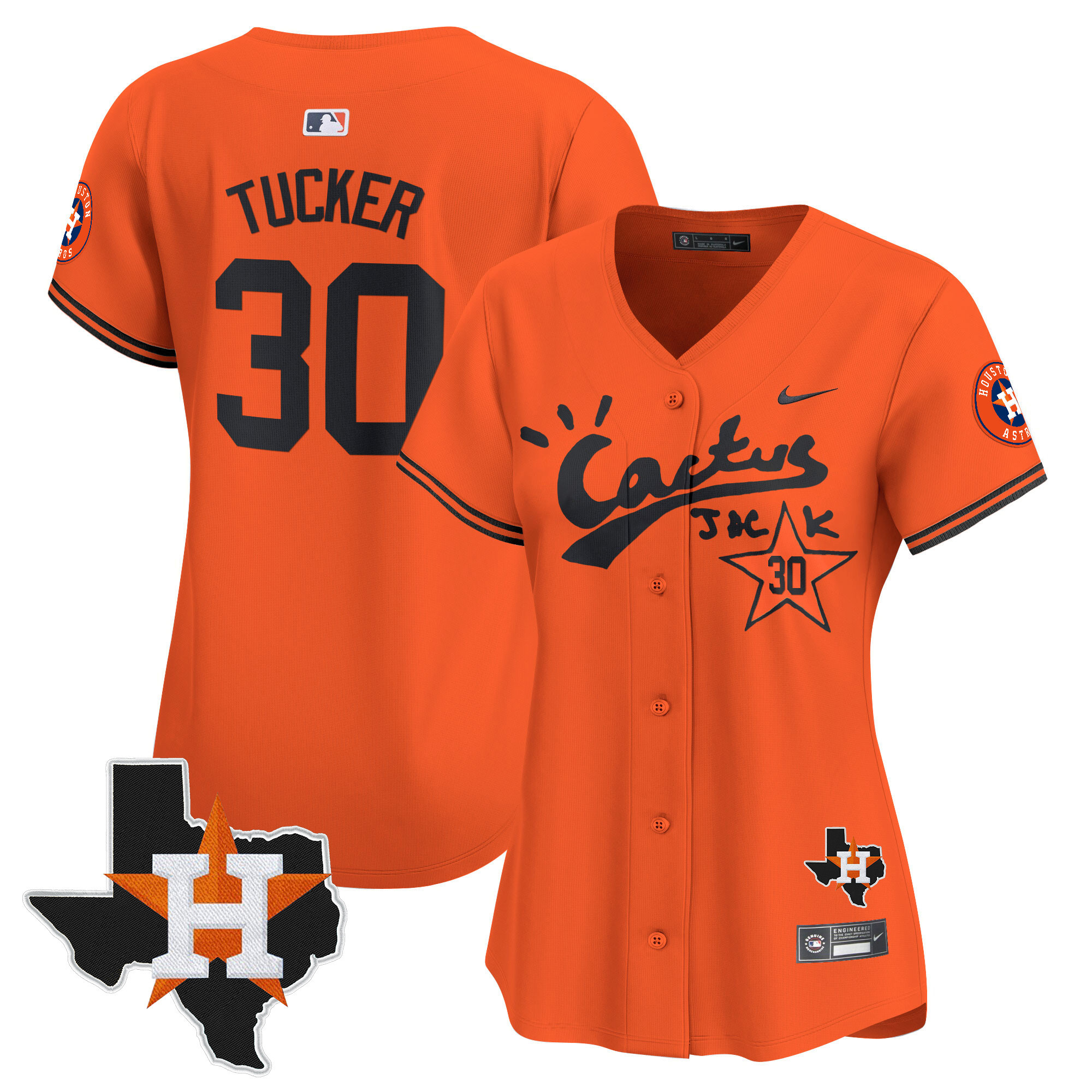 Kyle Tucker Women's Houston Astros Cactus Jack Patch Vapor Premier Limited V7 Orange Jersey - All Stitched