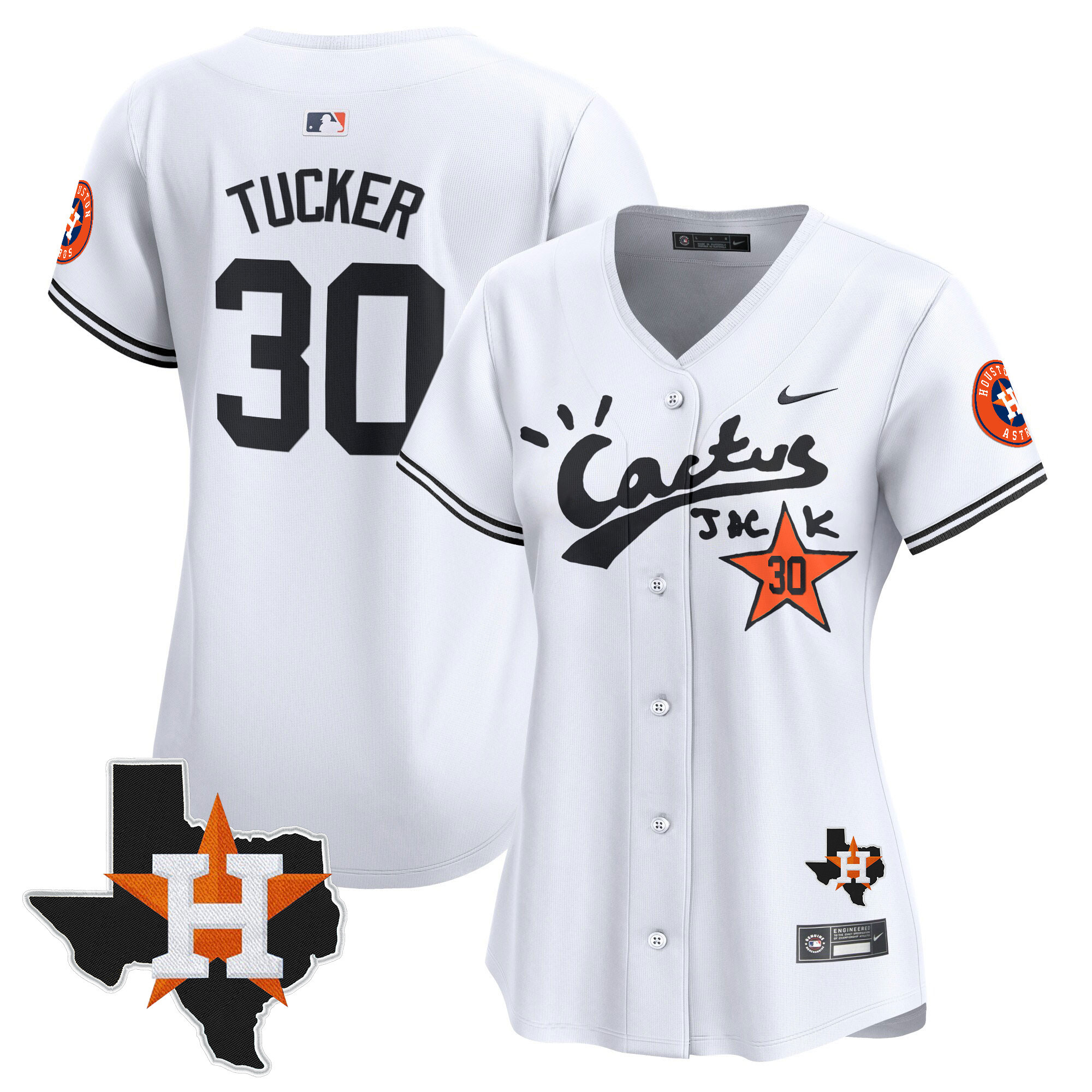 Kyle Tucker Women's Houston Astros Cactus Jack Patch Vapor Premier Limited V7 White Jersey - All Stitched