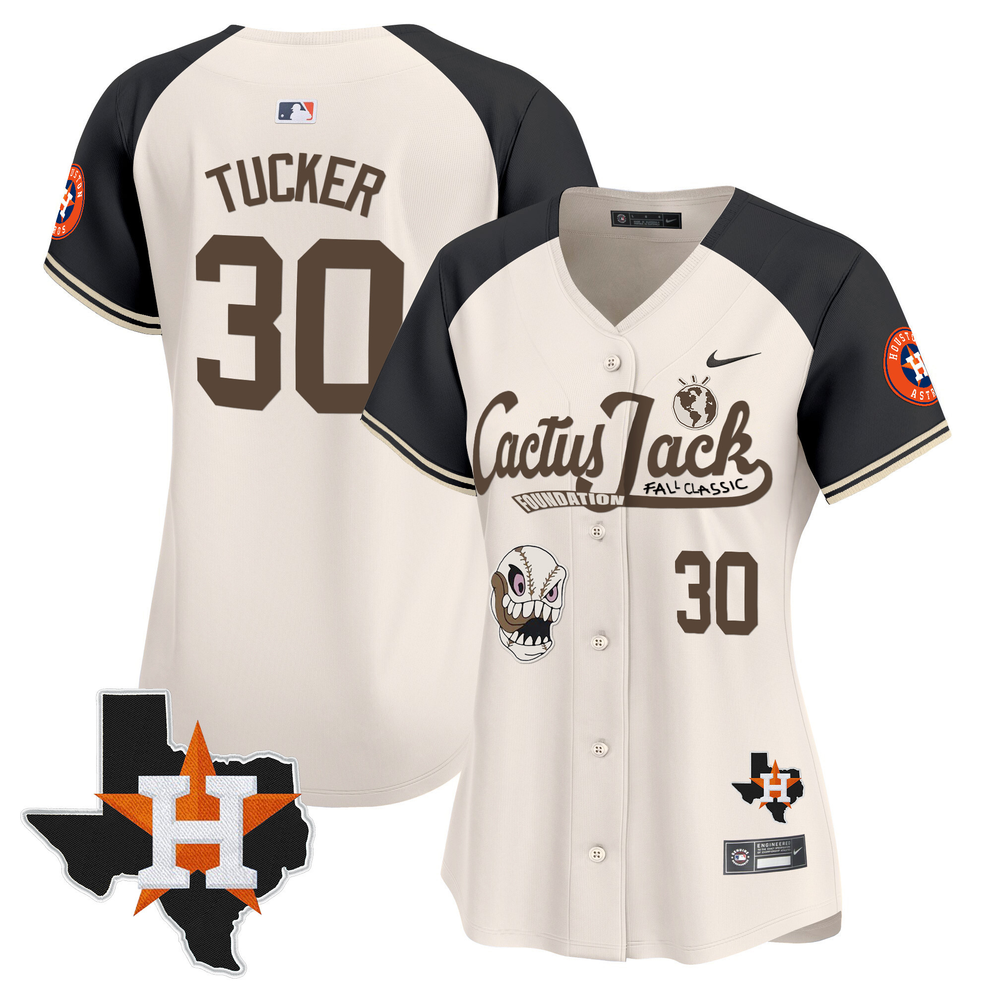 Kyle Tucker Women's Houston Astros Cactus Jack Patch Vapor Premier Limited V8 Cream Alternate Jersey - All Stitched