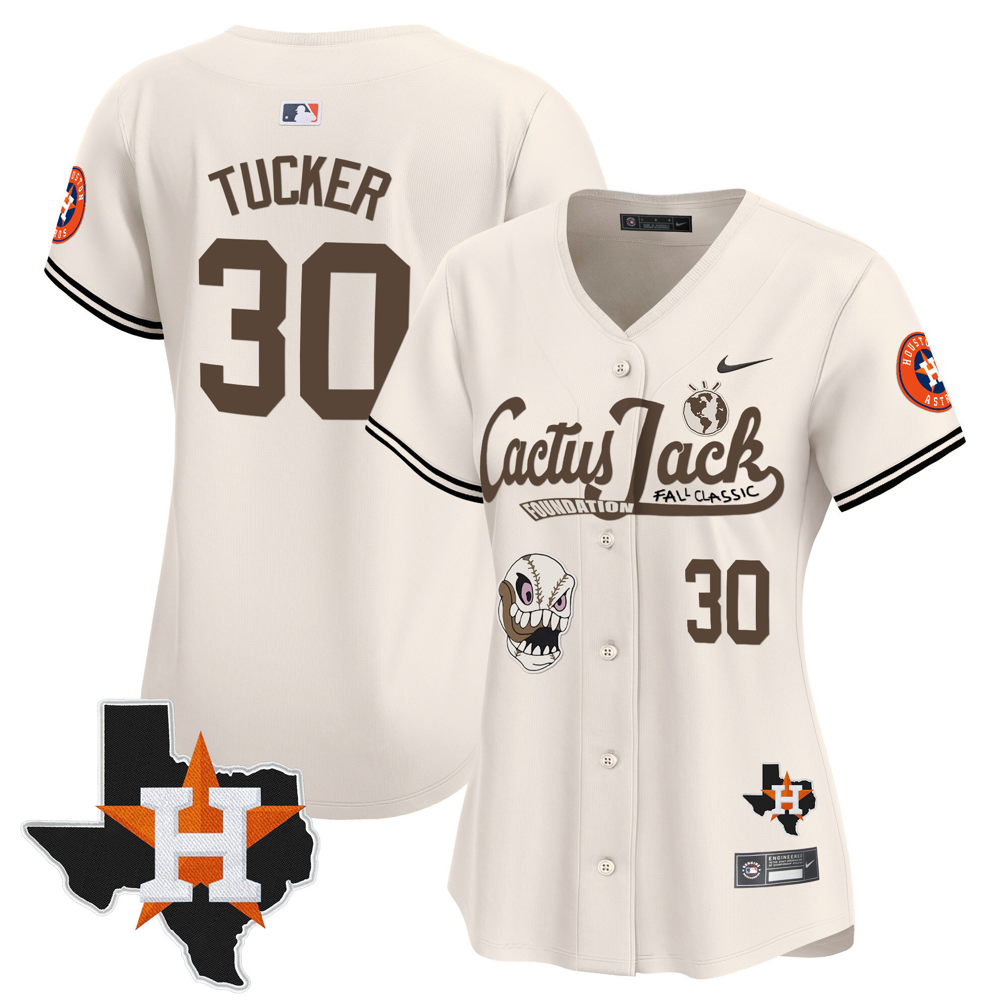 Kyle Tucker Women's Houston Astros Cactus Jack Patch Vapor Premier Limited V8 Cream Jersey - All Stitched