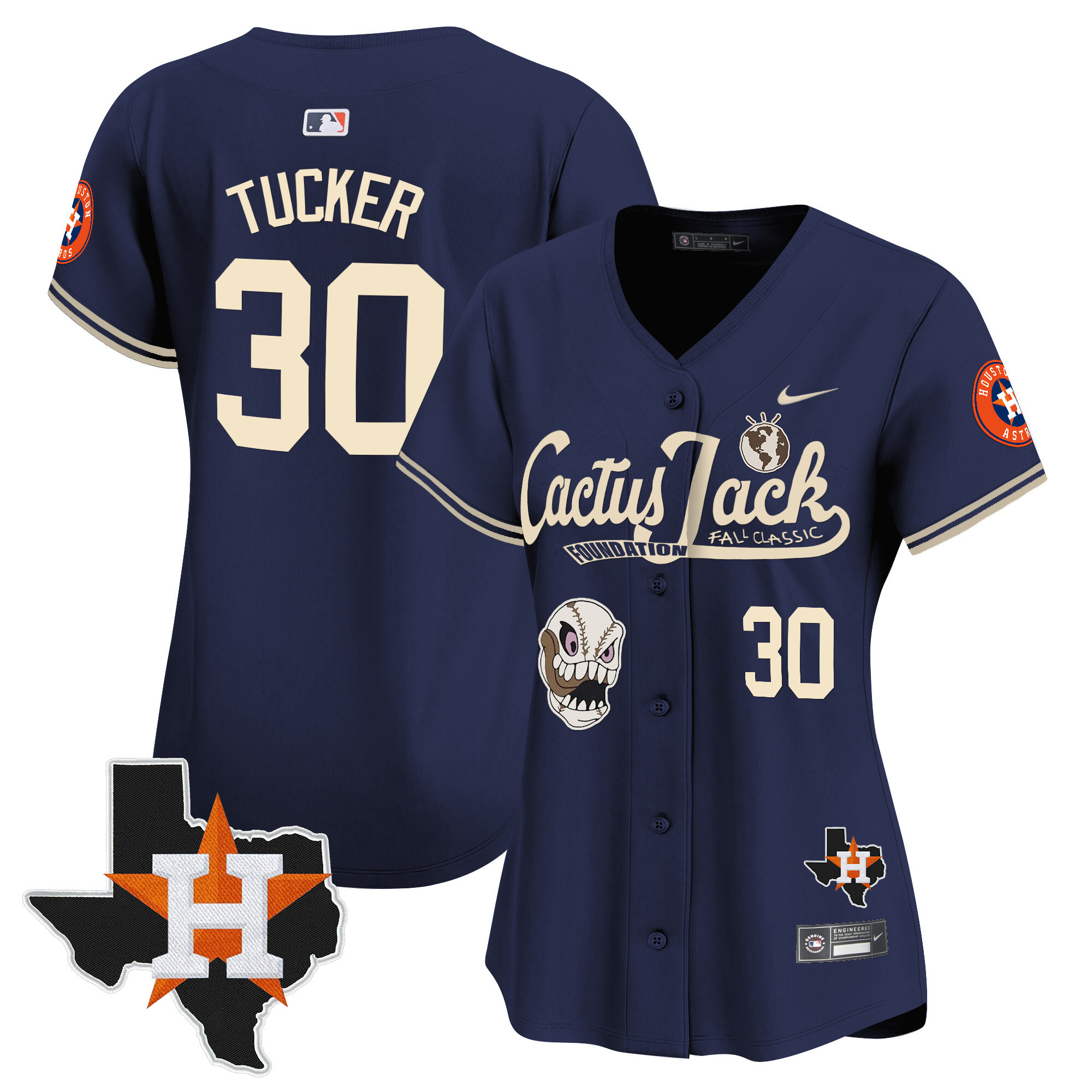 Kyle Tucker Women's Houston Astros Cactus Jack Patch Vapor Premier Limited V8 Navy Jersey - All Stitched