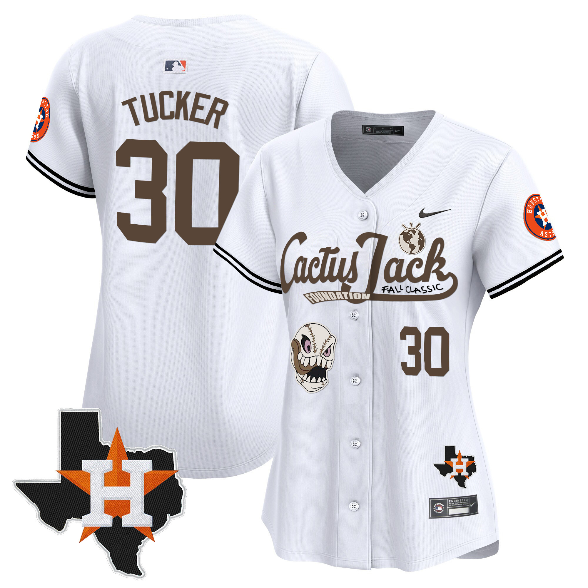 Kyle Tucker Women's Houston Astros Cactus Jack Patch Vapor Premier Limited V8 White Jersey - All Stitched