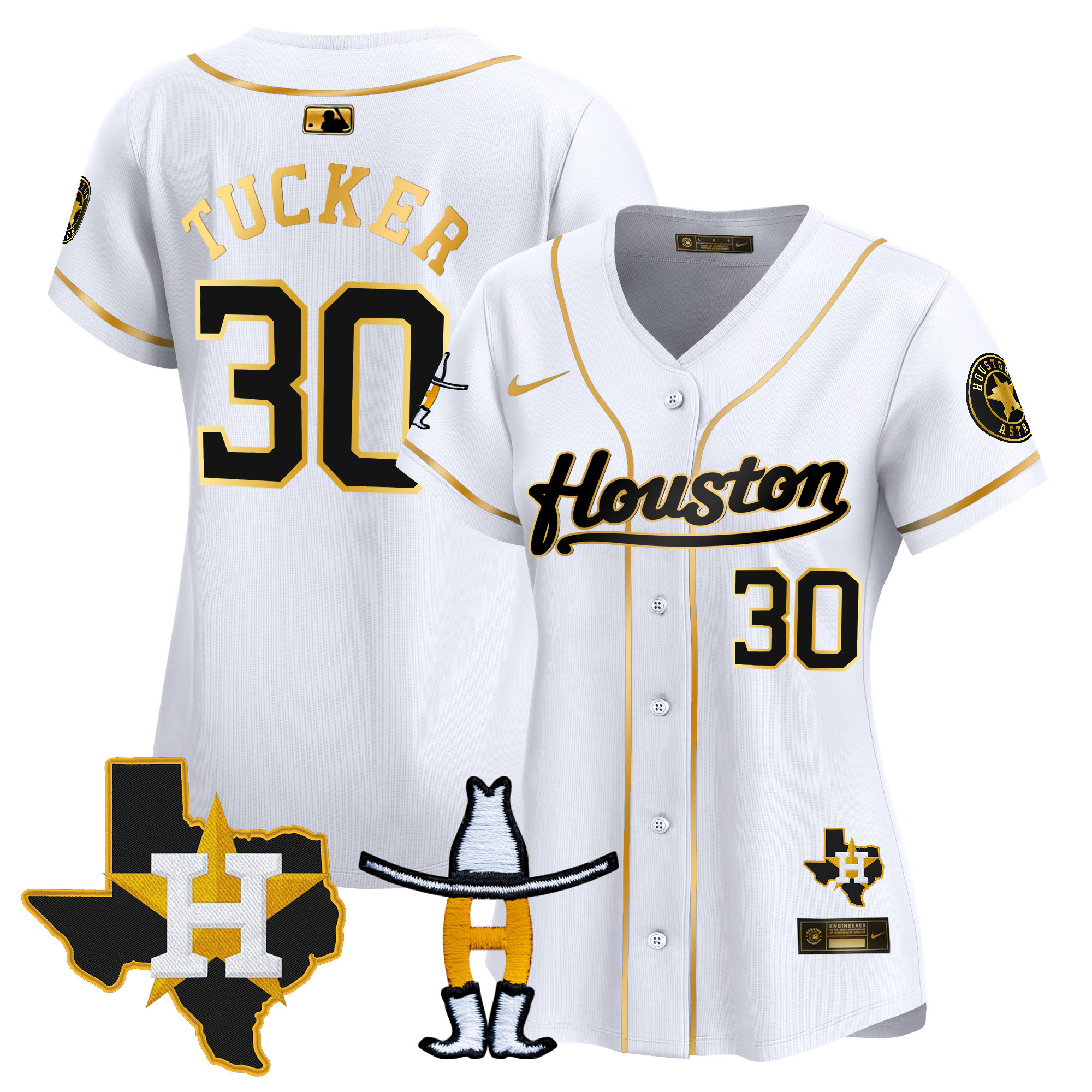 Kyle Tucker Women's Houston Astros Houston Rodeo Patch Vapor Premier Limited White Gold Jersey - All Stitched