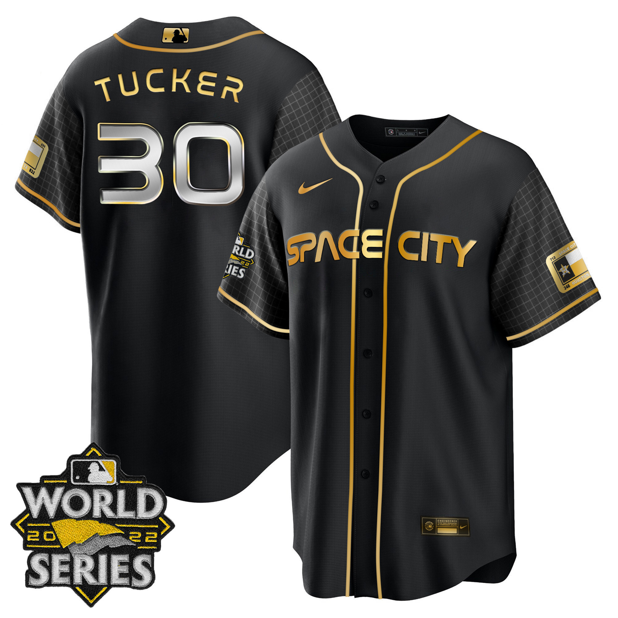 Kyle Tucker Women's Houston Astros Space City Gold 2022 World Series Cool Base Jersey - All Stitched