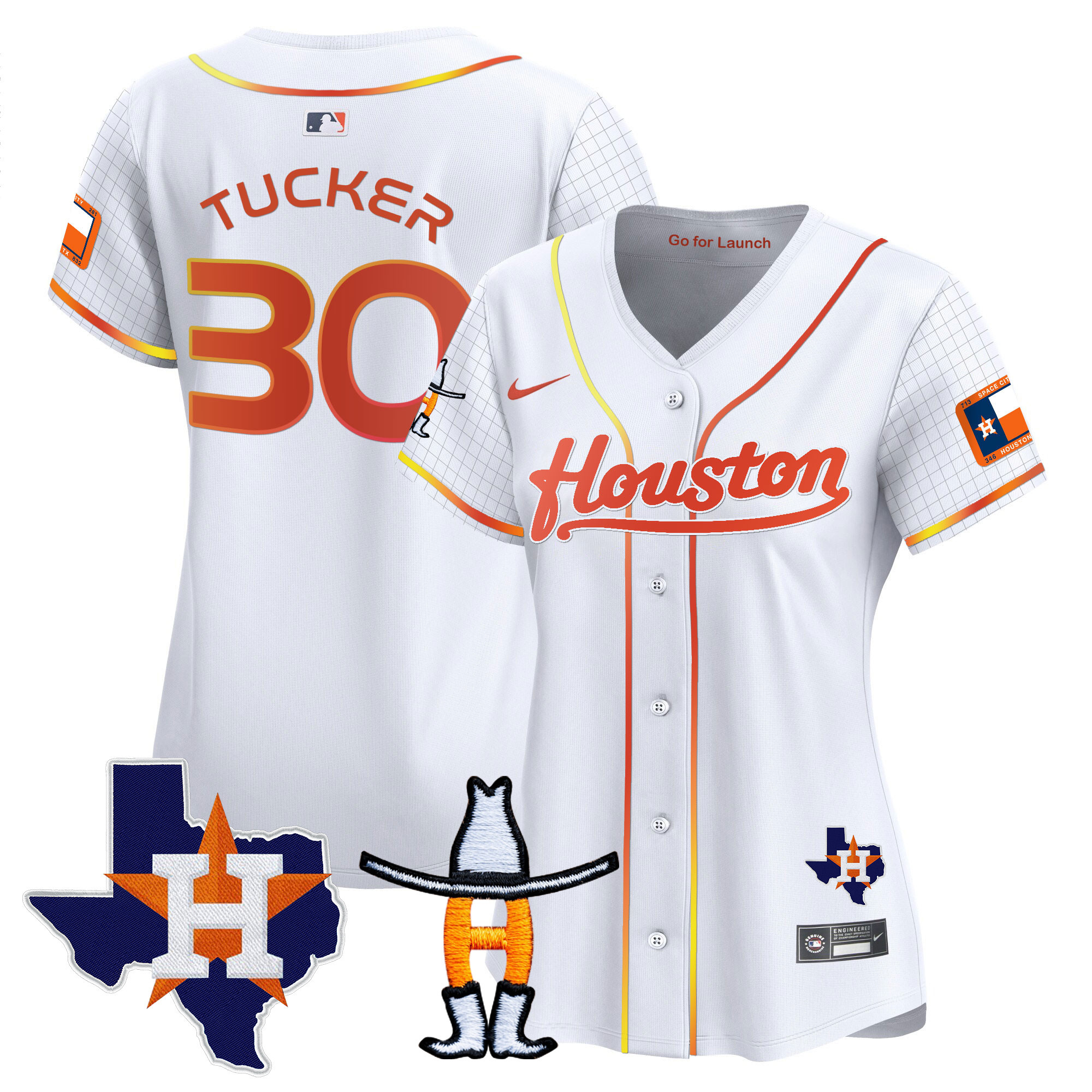 Kyle Tucker Women's Houston Astros Space City Houston Rodeo Patch Vapor Premier Limited White Jersey - All Stitched