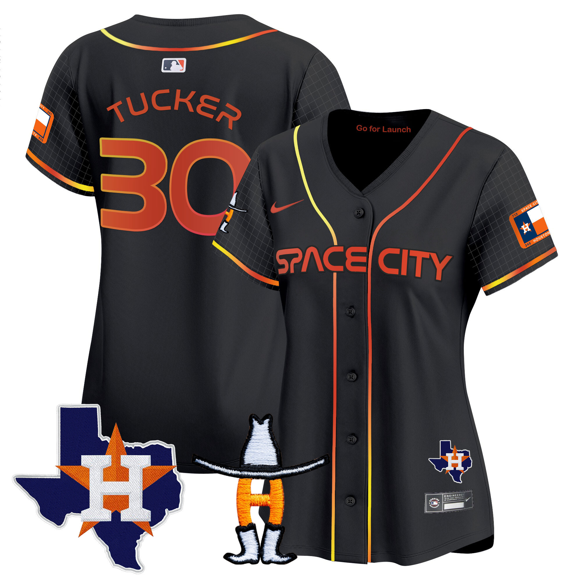 Kyle Tucker Women's Houston Astros Space City Texas Patch Vapor Premier Limited Black Jersey - All Stitched