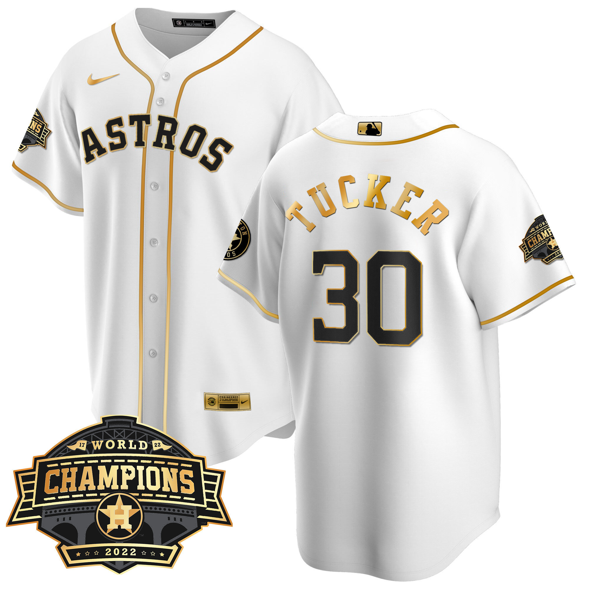 Kyle Tucker Youth's Houston Astros 2022 World Series Champions Patch Limited Cool White Jersey - All Stitched
