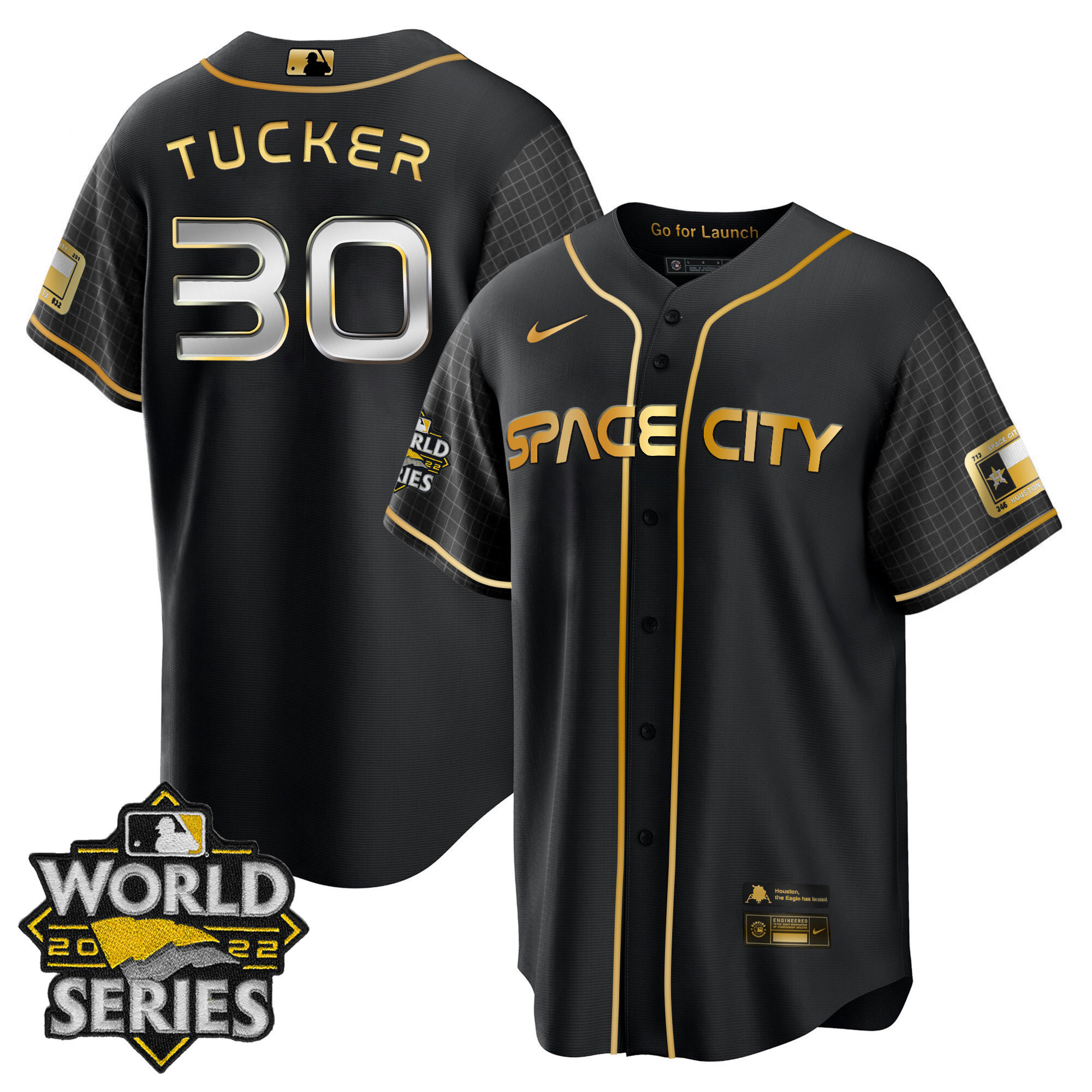 Kyle Tucker Youth's Houston Astros Space City Gold 2022 World Series Cool Black Jersey - All Stitched