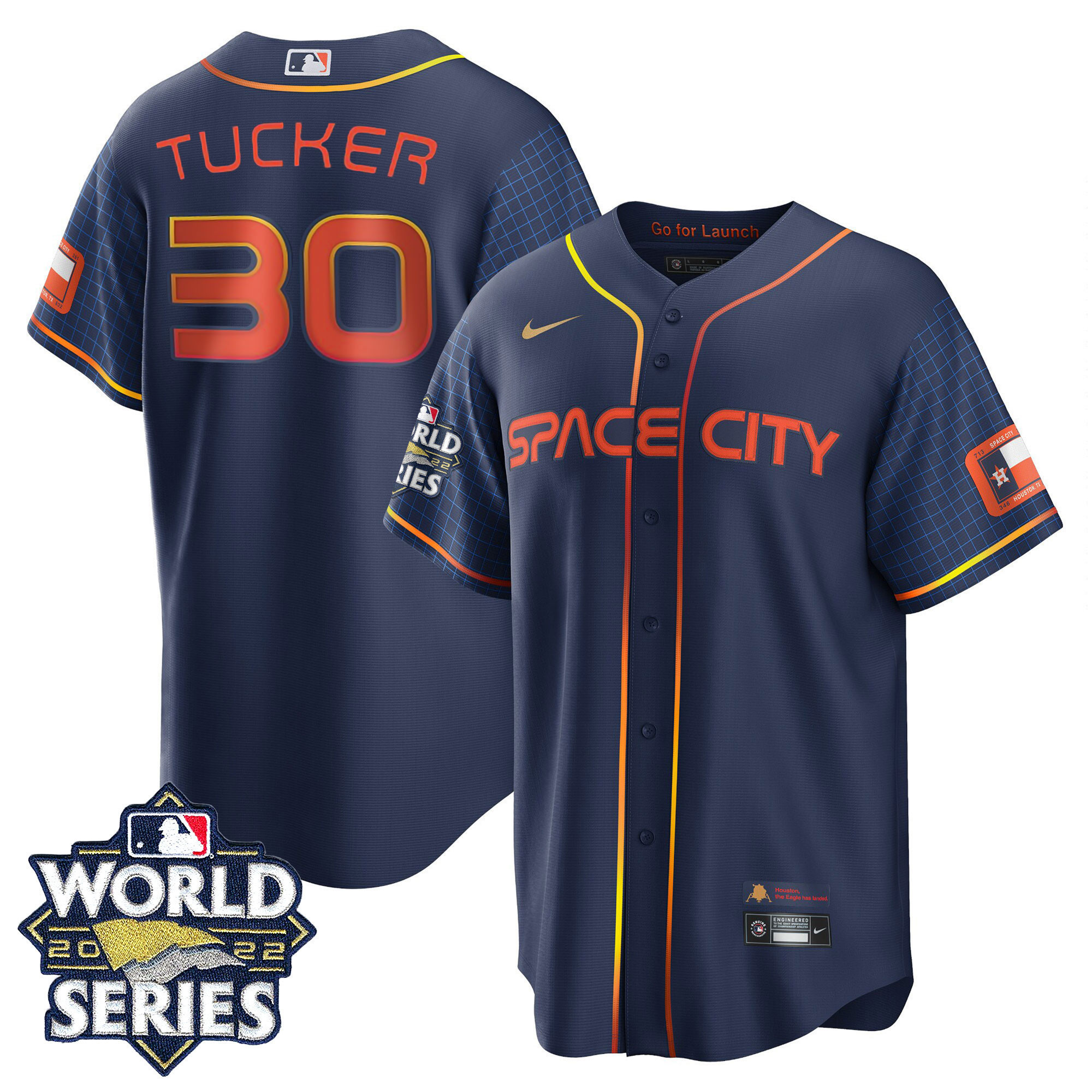 Kyle Tucker Youth's Houston Astros Space City Gold 2022 World Series Cool Navy Jersey - All Stitched
