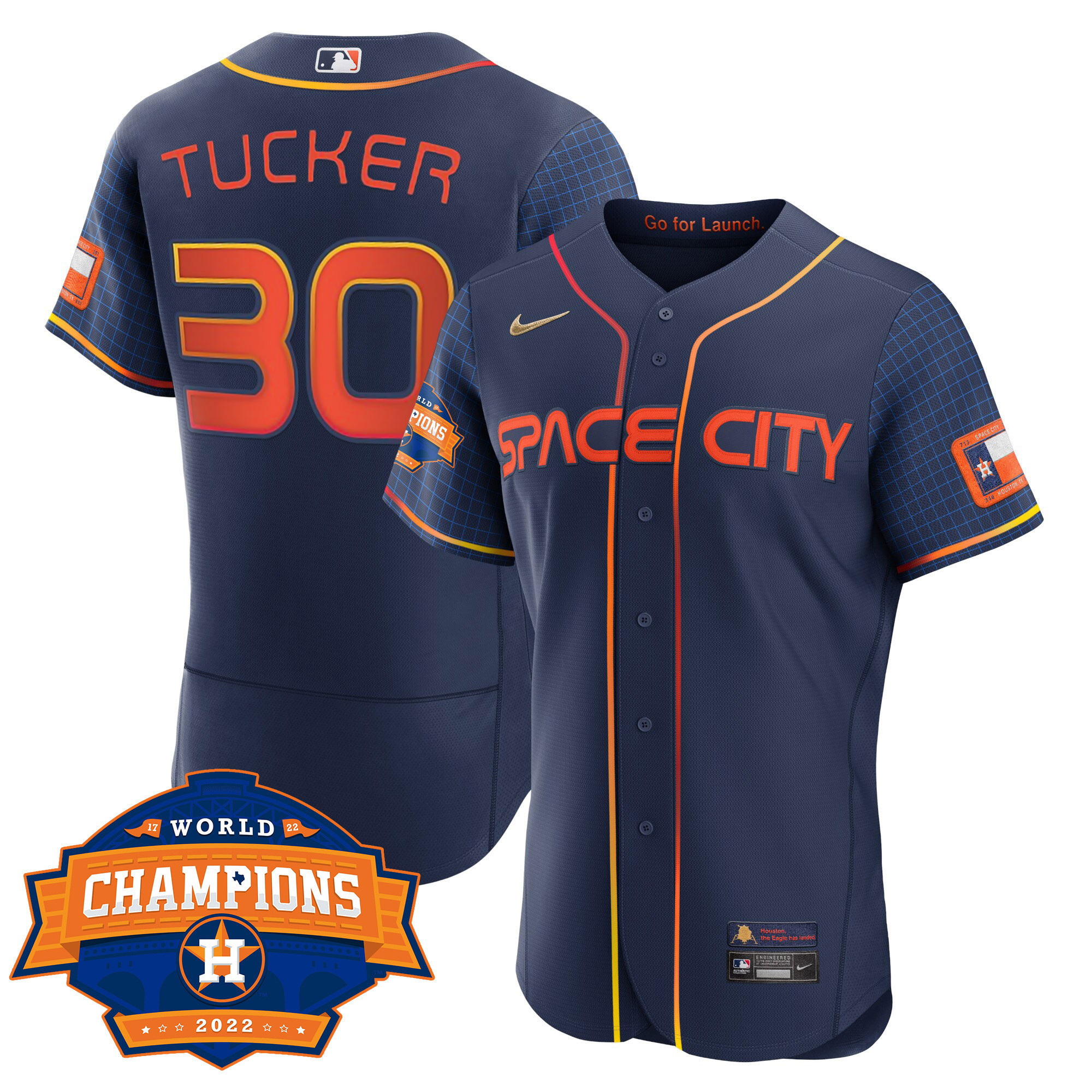 Kyle TuckerYouth's Houston Astros Space City 2022 World Series Champions Patch Limited Flex Navy Jersey ñ All Stitched