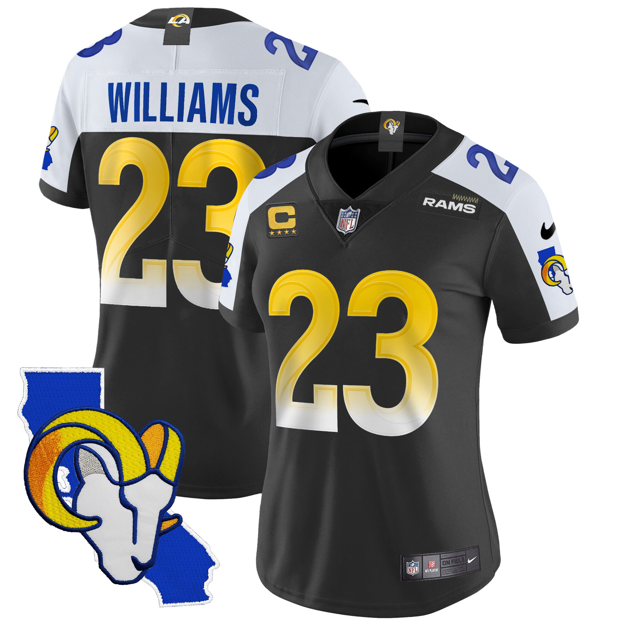 Kyren Williams Women's Los Angeles Rams California Patch Vapor Limited Black Alternate Jersey - All Stitched 