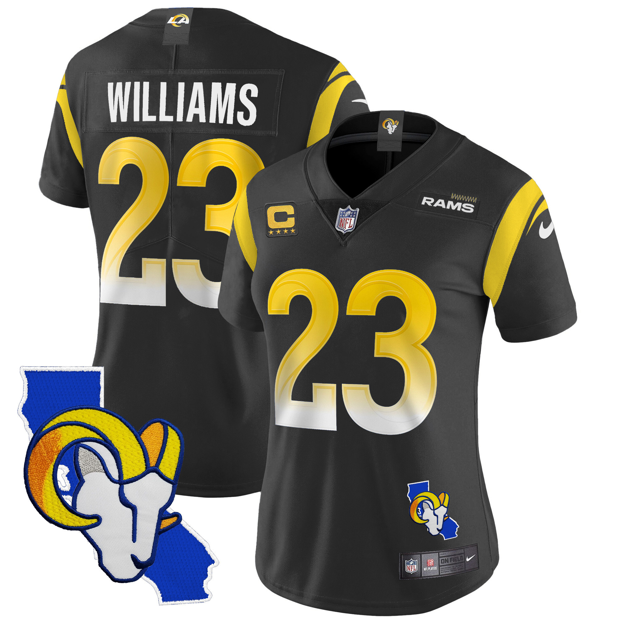 Kyren Williams Women's Los Angeles Rams California Patch Vapor Limited Black Jersey - All Stitched 