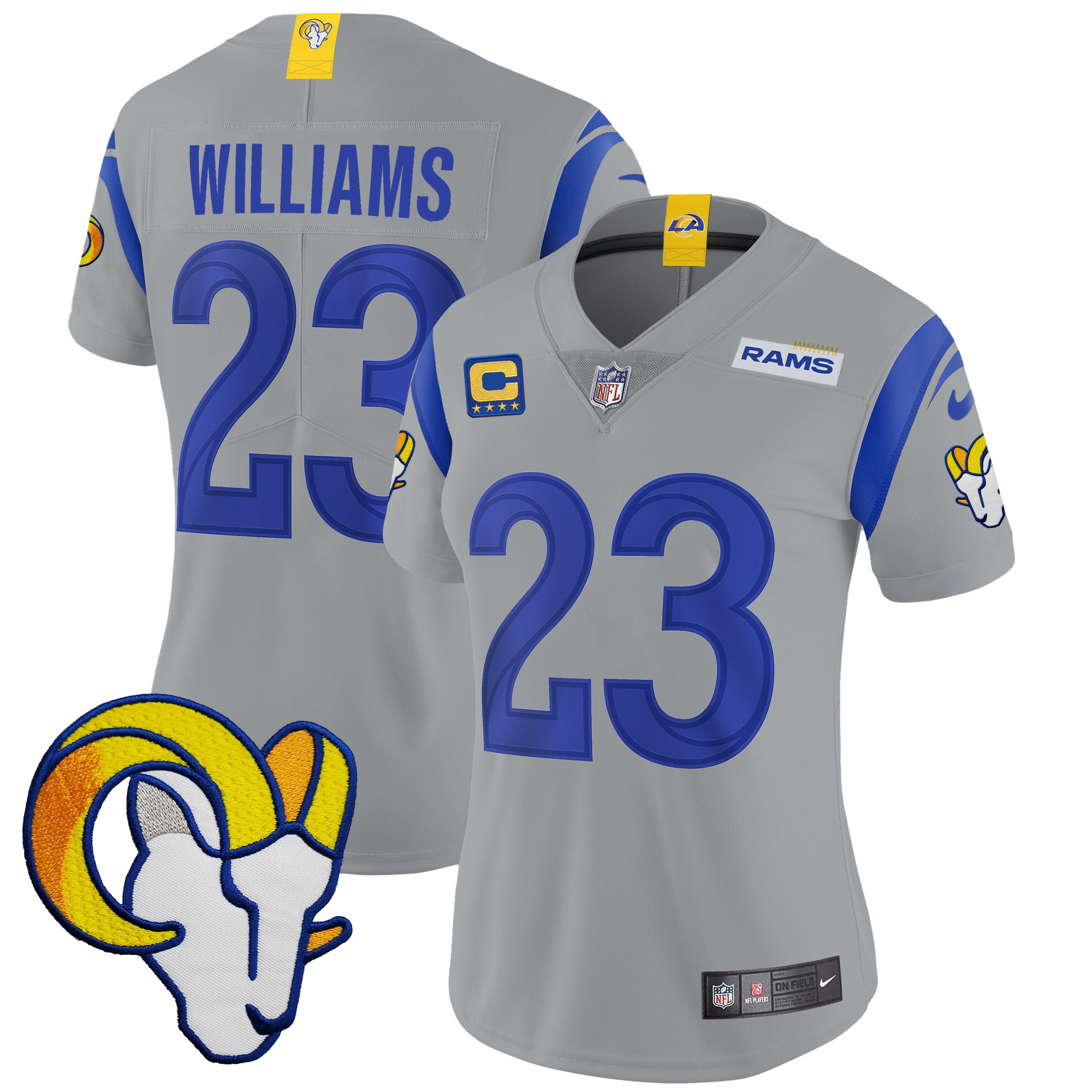 Kyren Williams Women's Los Angeles Rams Vapor Limited Gray Jersey - All Stitched 