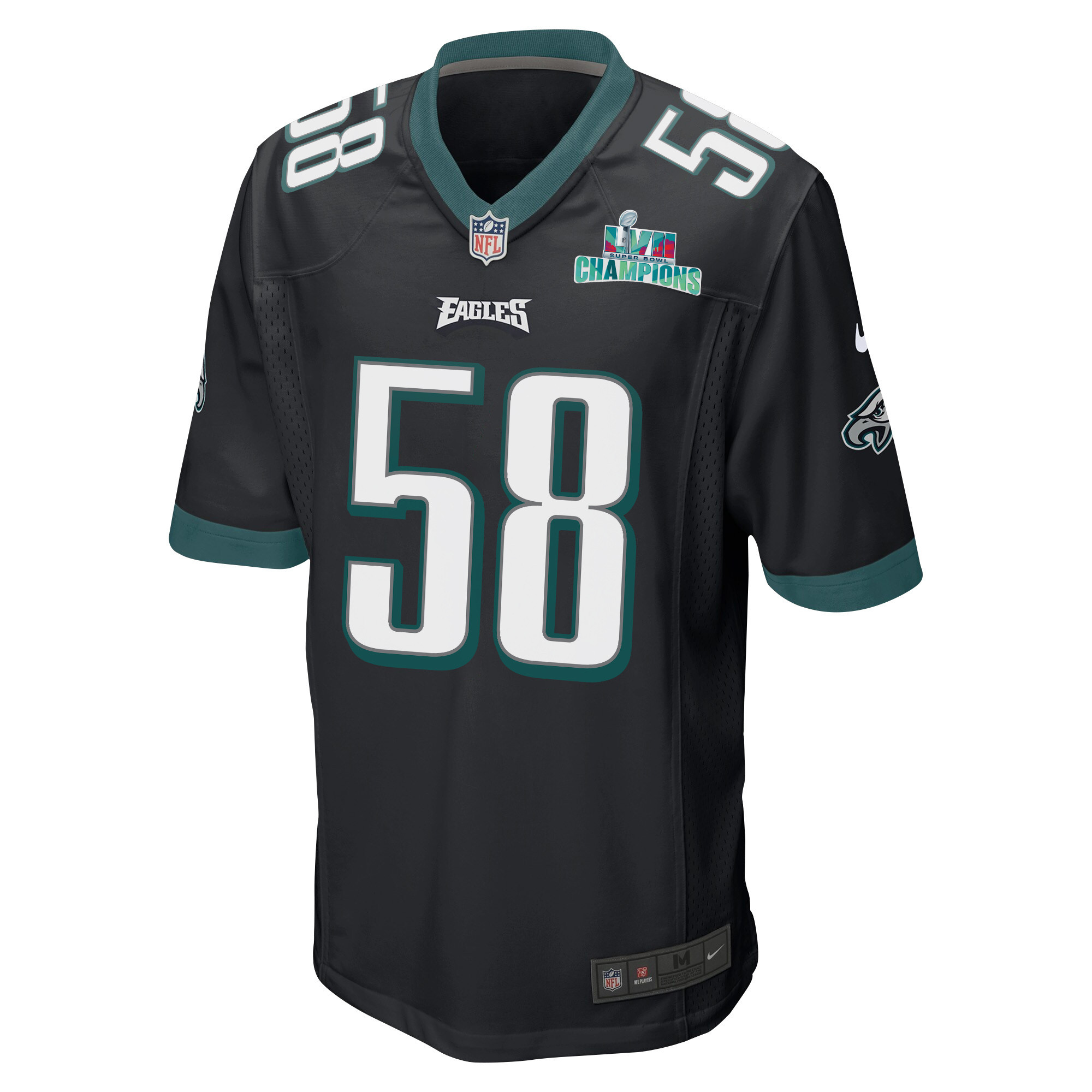 Kyron Johnson 58 Philadelphia Eagles Super Bowl LVII Champions Men Game Stitched Jersey – Black