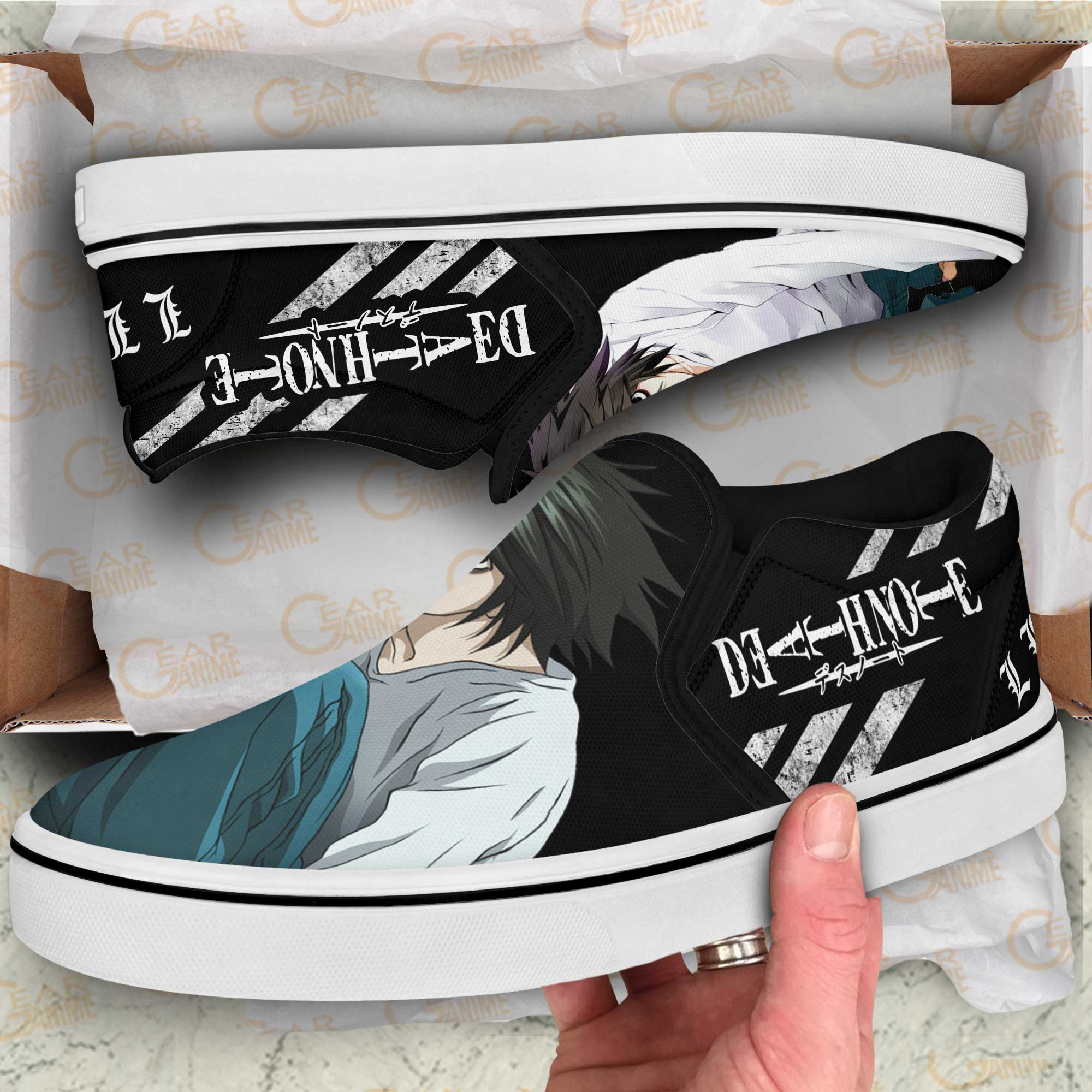 L Lawliet Slip-On Shoes Canvas Death Note Custom Anime Shoes