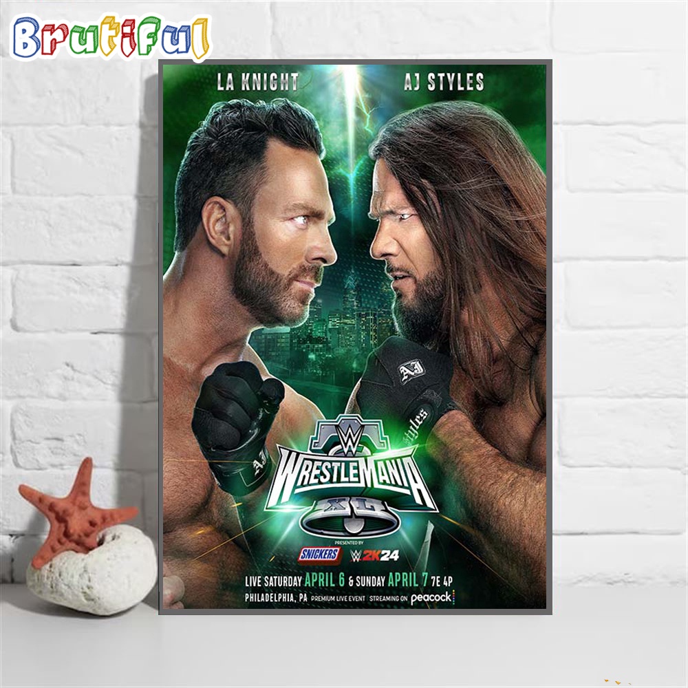 LA Knight Vs AJ Styles WWE WrestleMania Wall Art Poster Canvas