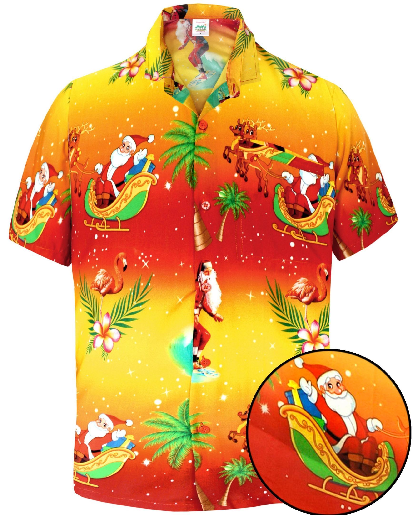 La Leela MenS Casual Beach Hawaiian Shirt Aloha Christmas Santa Front Pocket OrangeW581