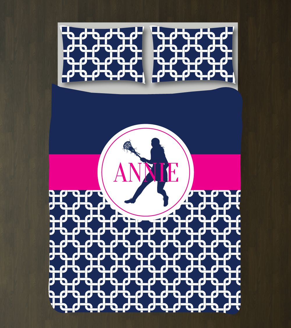 Lacrosse Themed Chain Link For Girls Customized Hot Pink, Duvet Cover Bedding Set
