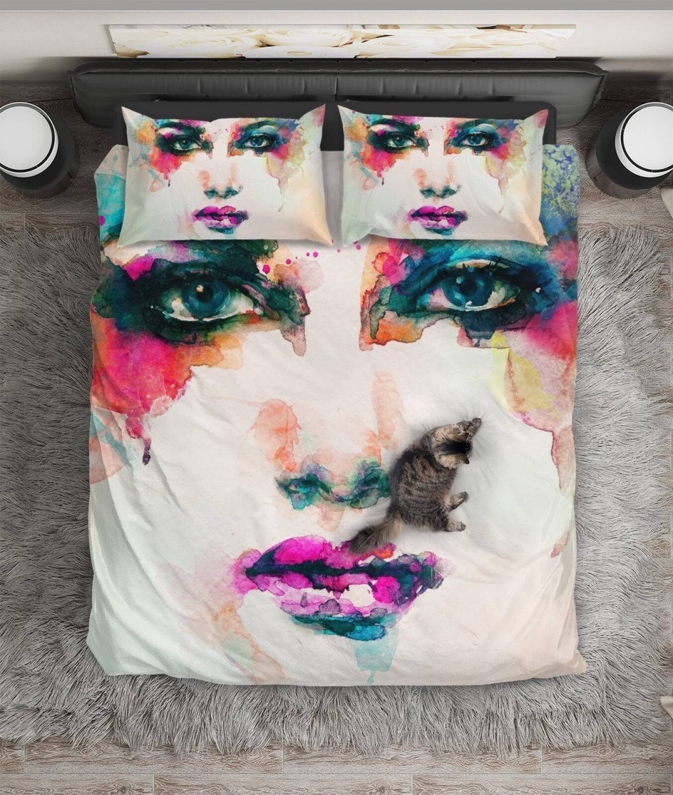 Lady Face Watercolor Print Art Hop 3D Customized Duvet Cover Bedding Set