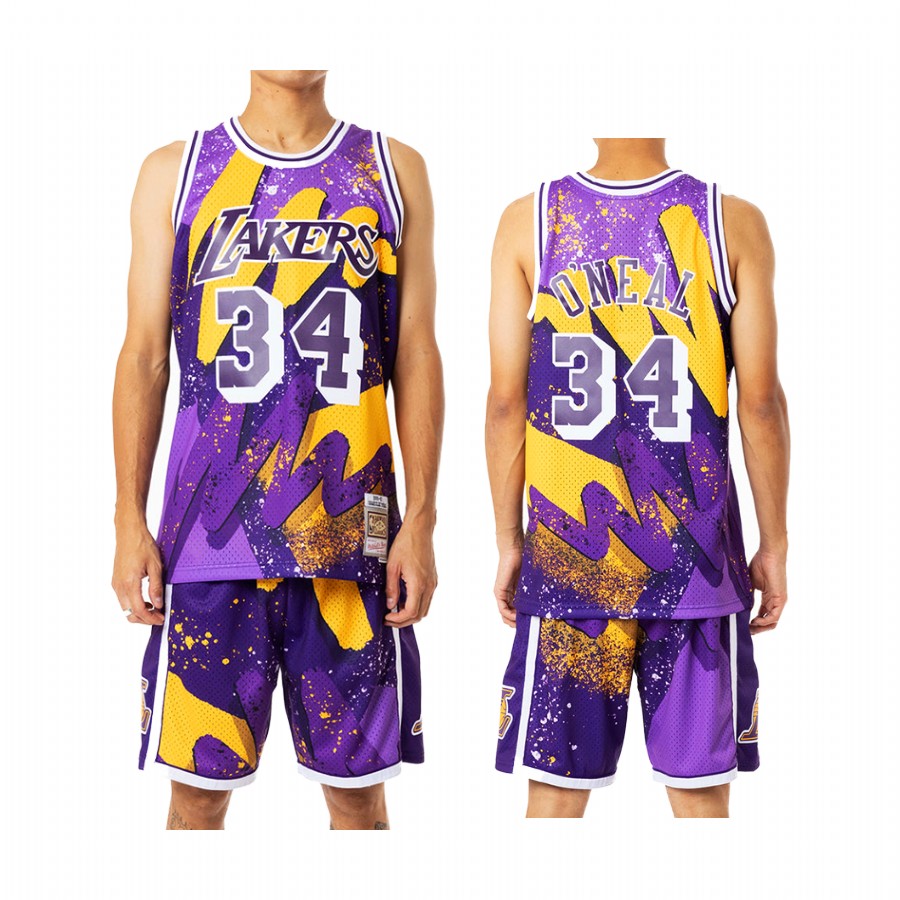 Lakers #34 Shaquille O'Neal Hyper Hoop Purple Jersey Throwback Shorts Set