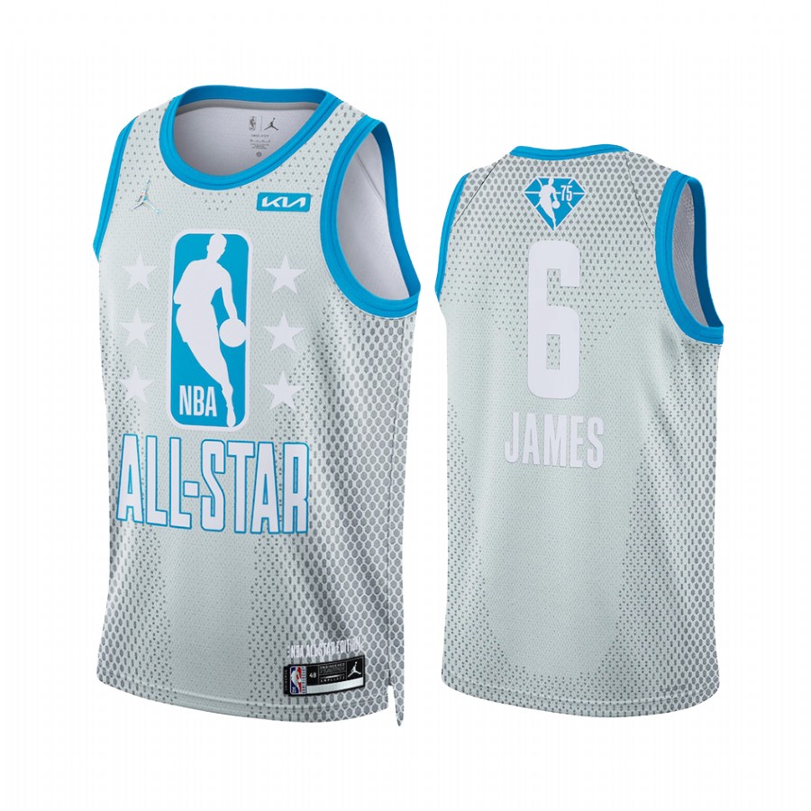 Lakers LeBron James 2022 Cleveland All-Star Jersey Gray 75th Patch Uniform