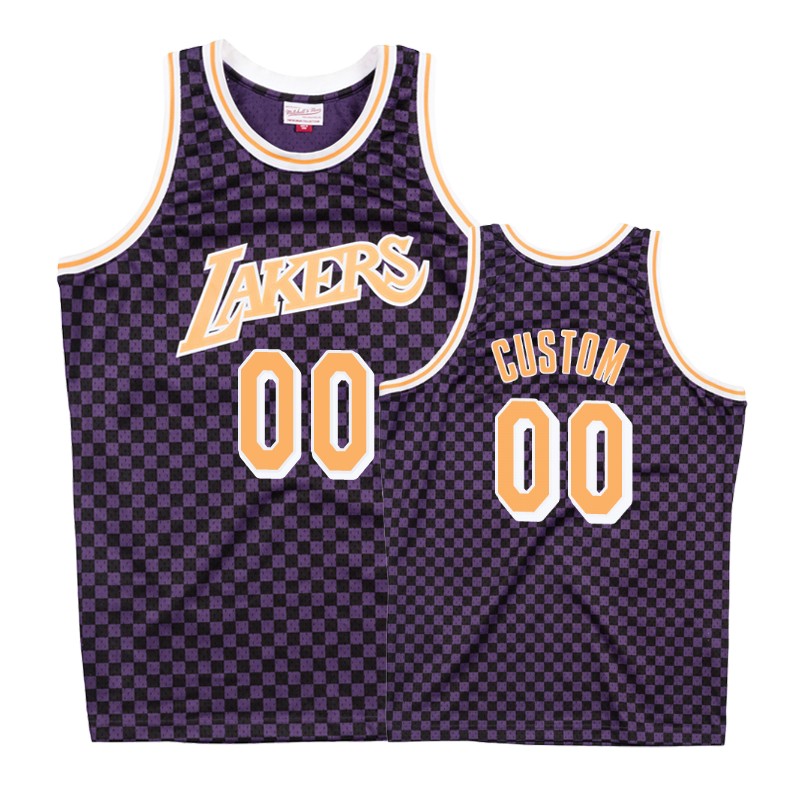 Lakers Male Custom #00 Checkerboard Purple Jersey