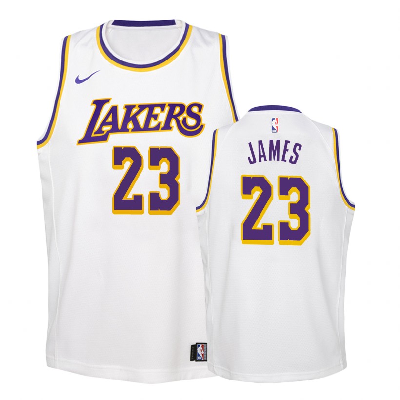 Lakers Youth Lebron James #23 2018-19 Association White Jersey