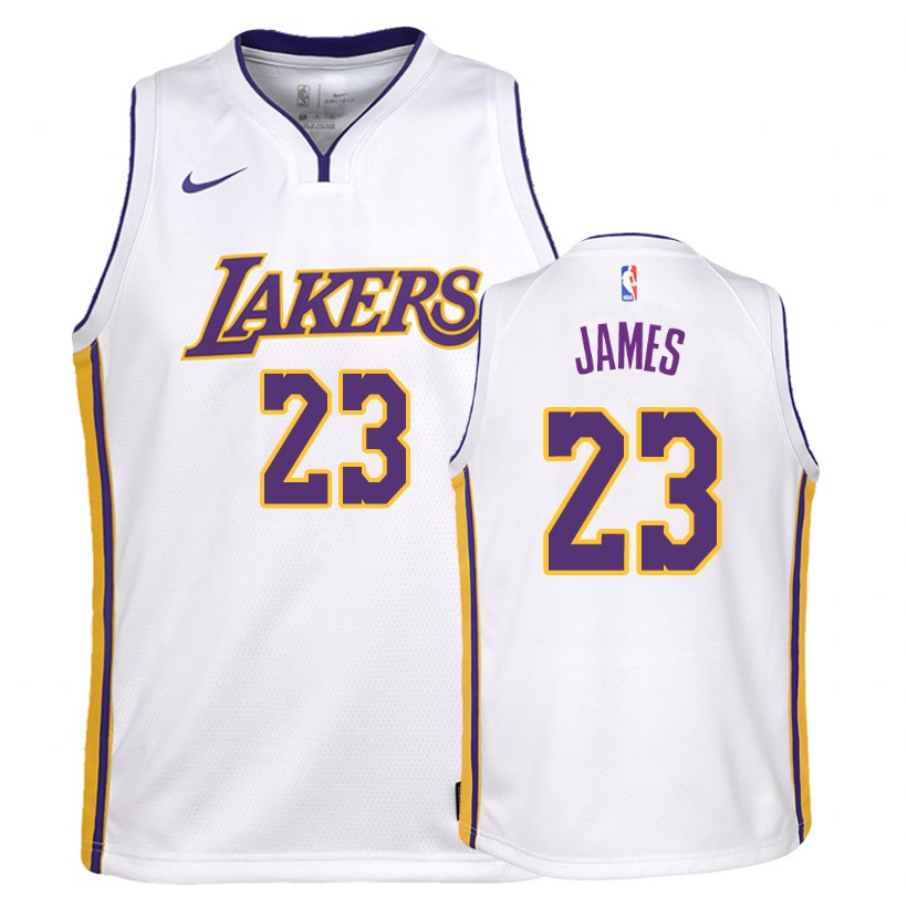 Lakers Youth LeBron James #23 Association White Jersey