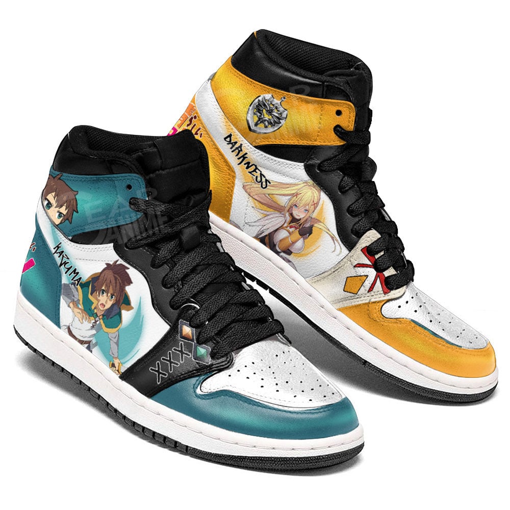 Lalatina Dustiness Ford and Kazuma Satou JD1s Sneakers KonoSuba Anime Shoes, Air Jordan Hightop