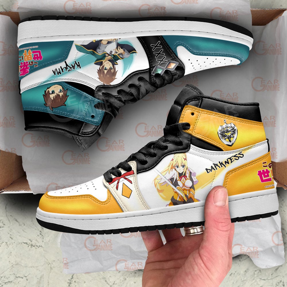Lalatina Dustiness Ford and Kazuma Satou JD1s Sneakers KonoSuba Anime Shoes, Air Jordan Hightop