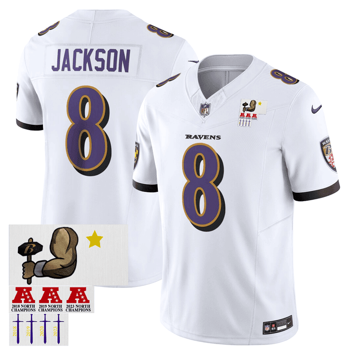 Lamar Jackson Baltimore Ravens Practice Jersey Practice Patch All Stitched White Jersey All Stitched
