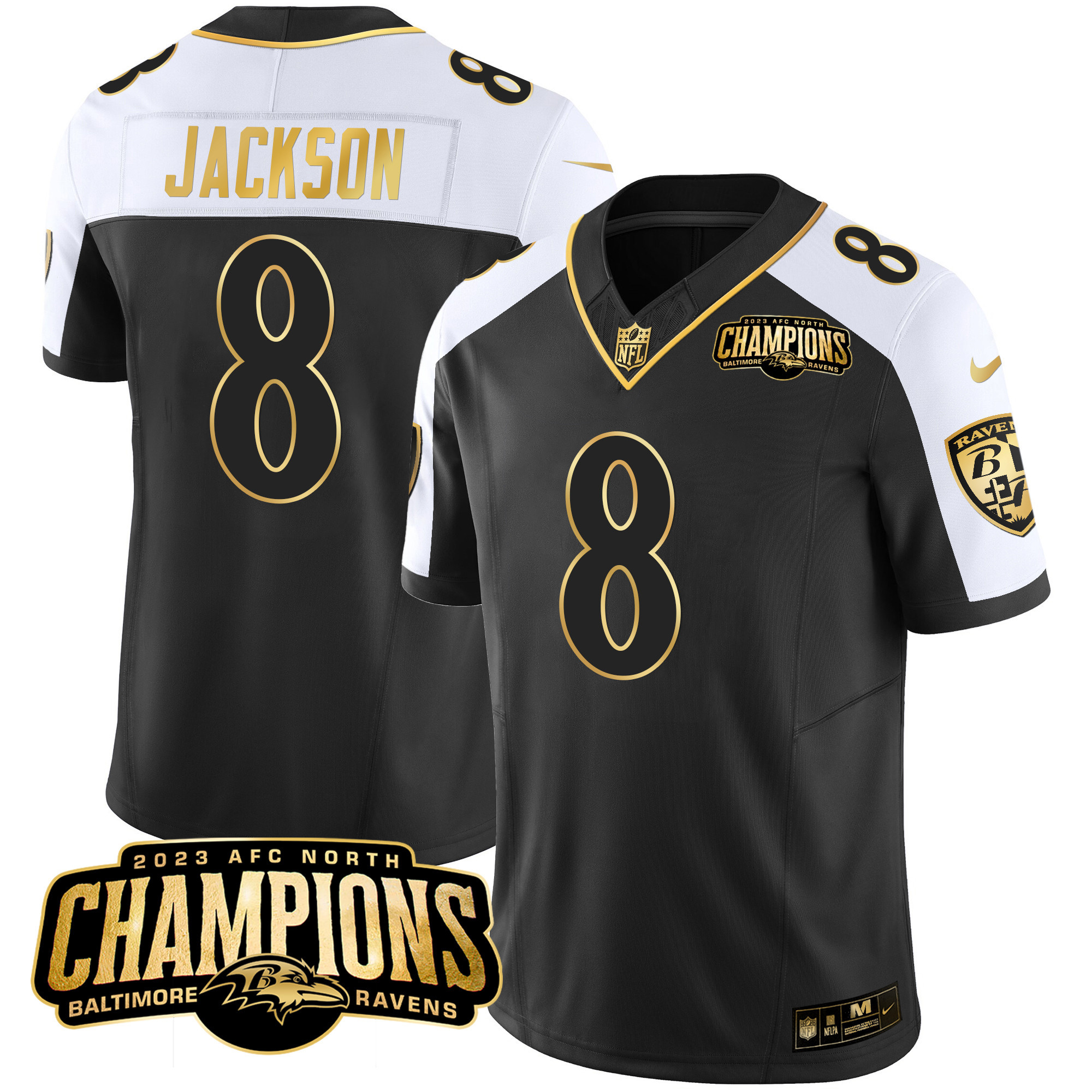 Lamar Jackson Men's Baltimore Ravens 2023 Afc North Champions Patch Gold Vapor Alternate Jersey All Stitched