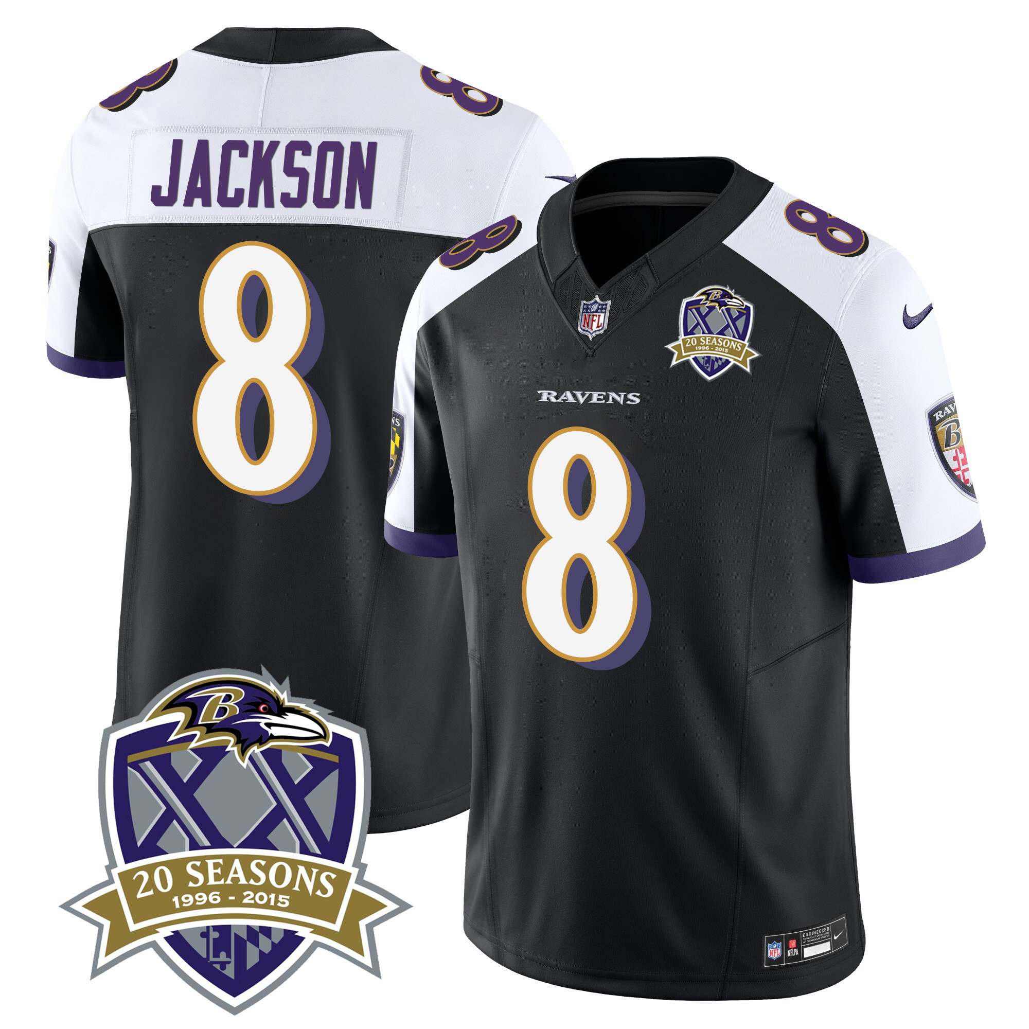 Lamar Jackson Men's Baltimore Ravens 20Th Season Patch Vapor Limited Black Alternate Jersey All Stitched