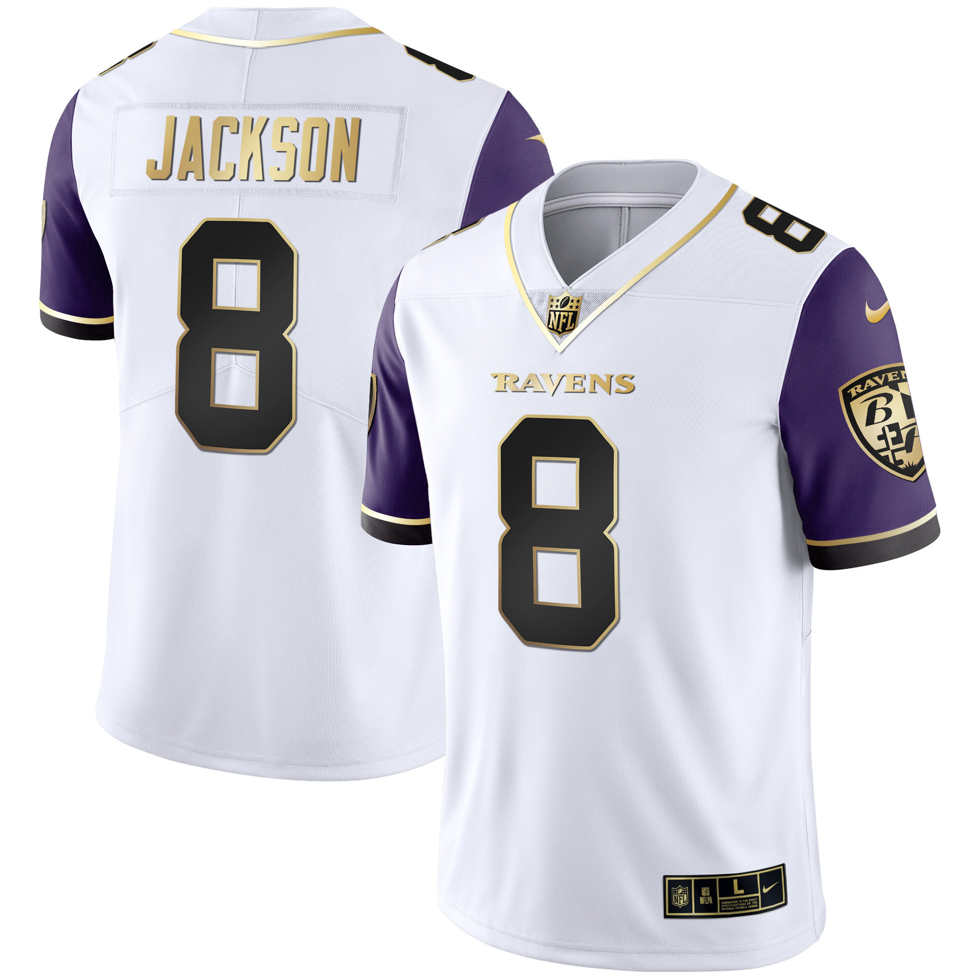 Lamar Jackson Men's Baltimore Ravens Gold Vapor Color Sleeve Jersey All Stitched