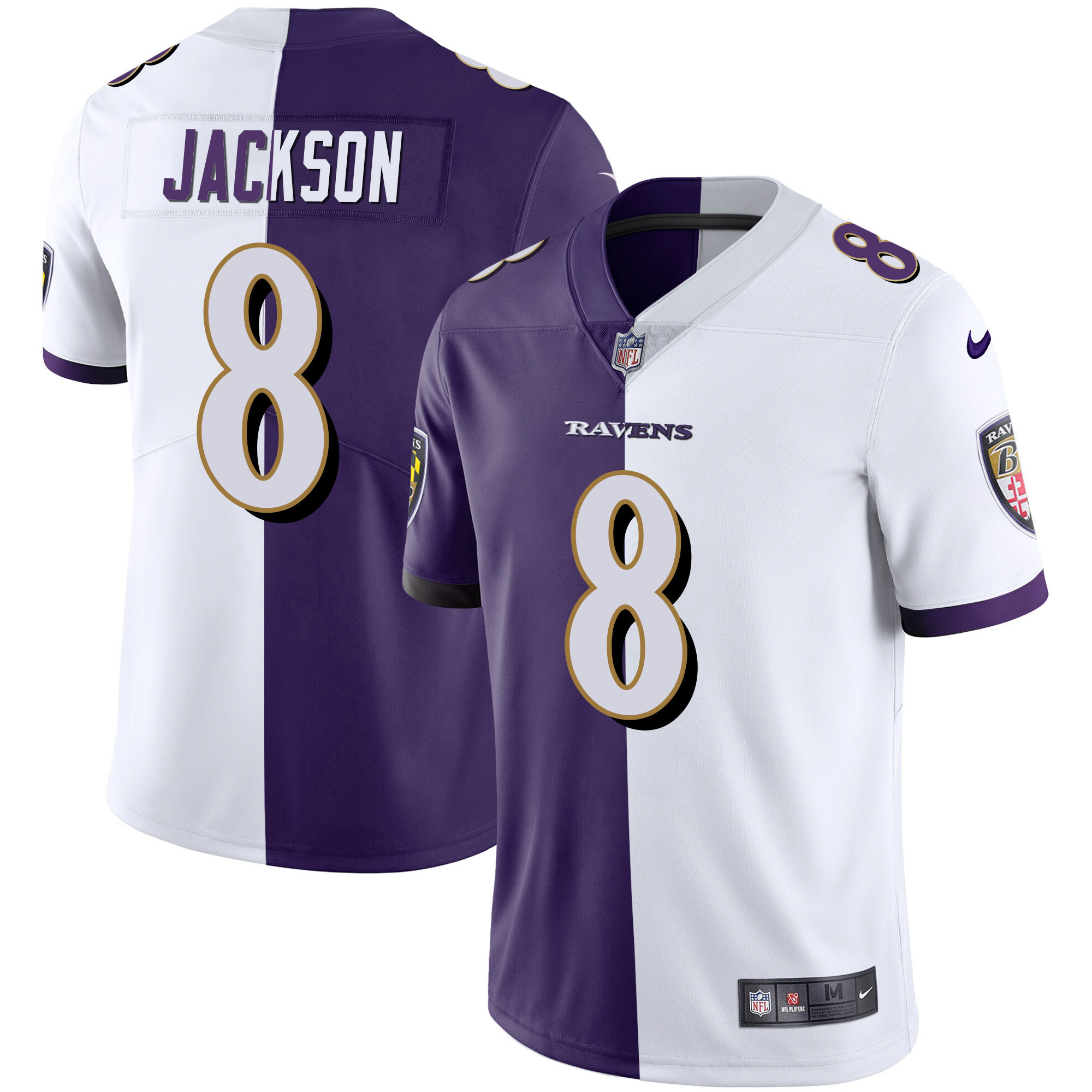 Lamar Jackson Men's Baltimore Ravens Gold Vapor Split Jersey All Stitched