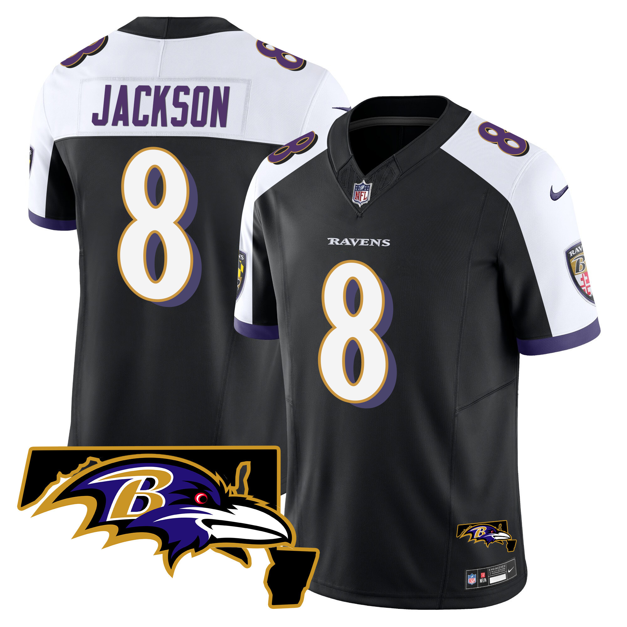 Lamar Jackson Men's Baltimore Ravens Maryland Patch Vapor Limited Black Alternate Jersey All Stitched