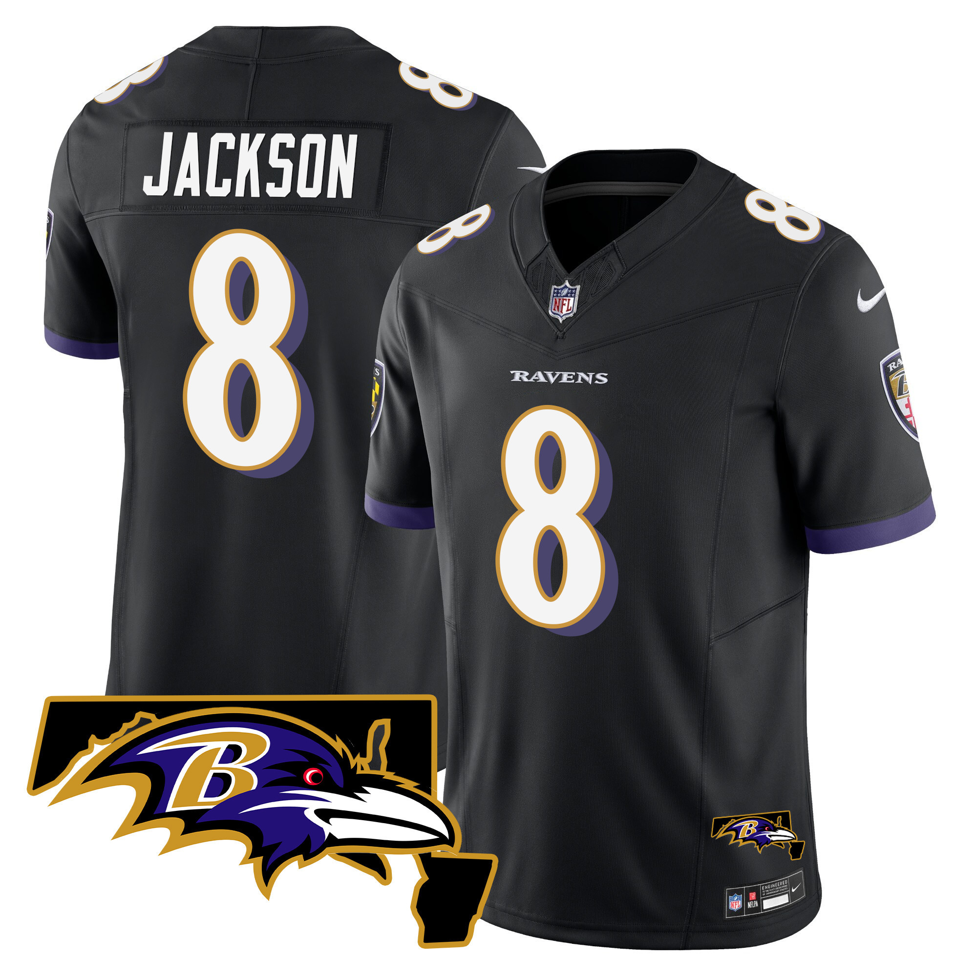 Lamar Jackson Men's Baltimore Ravens Maryland Patch Vapor Limited Black Jersey All Stitched