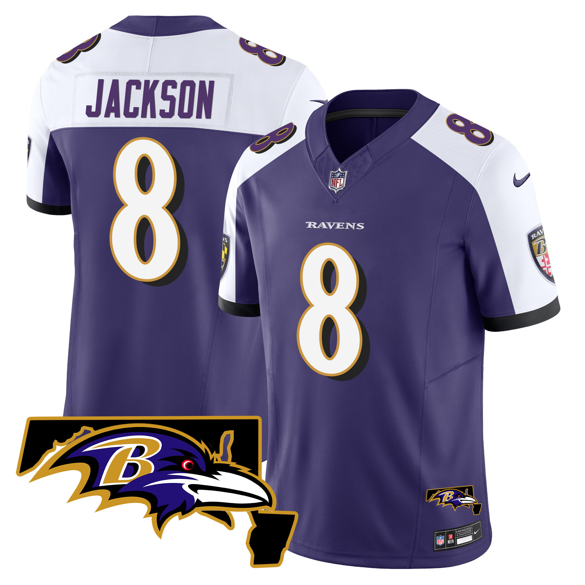 Lamar Jackson Men's Baltimore Ravens Maryland Patch Vapor Limited Purple Alternate Jersey All Stitched