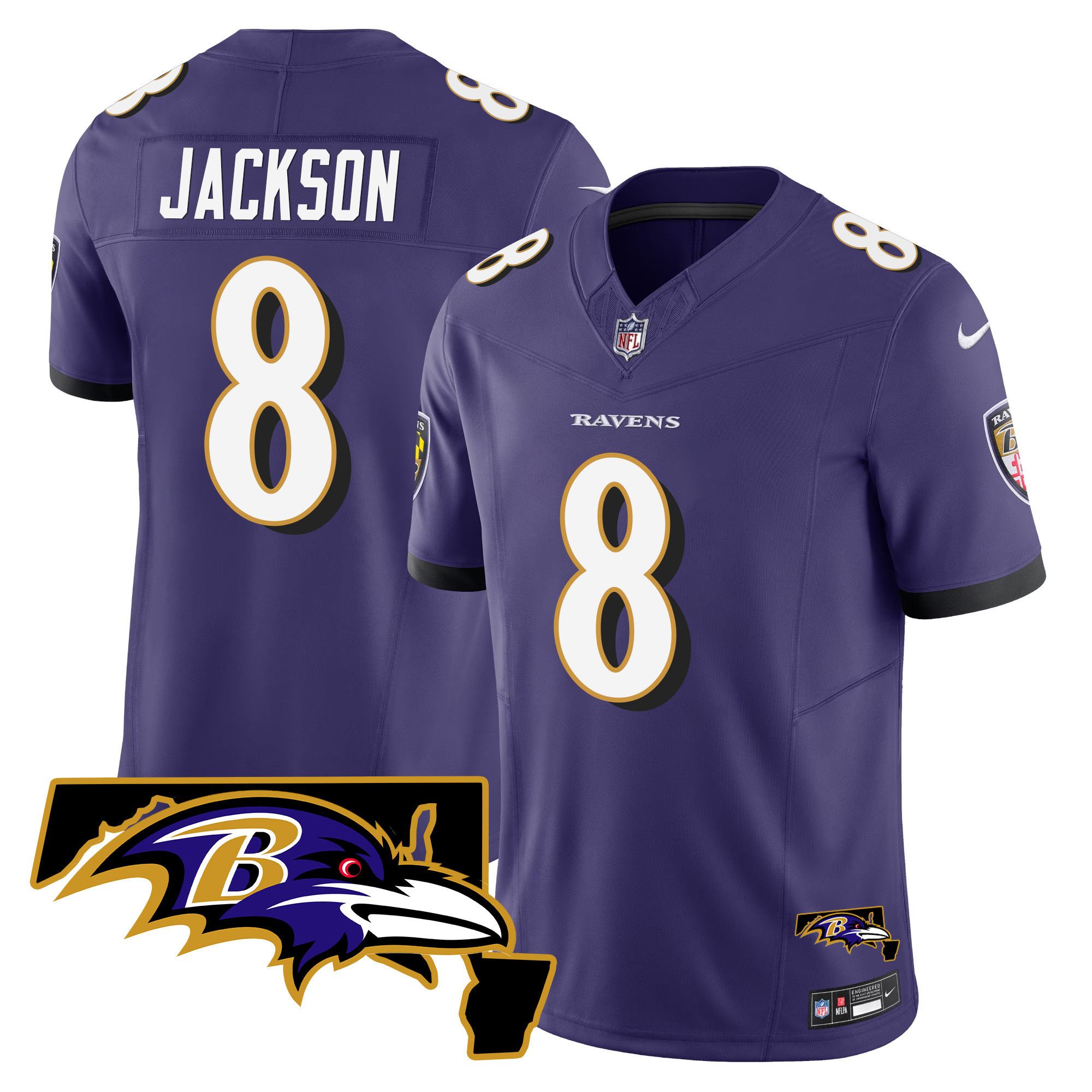 Lamar Jackson Men's Baltimore Ravens Maryland Patch Vapor Limited Purple Jersey All Stitched