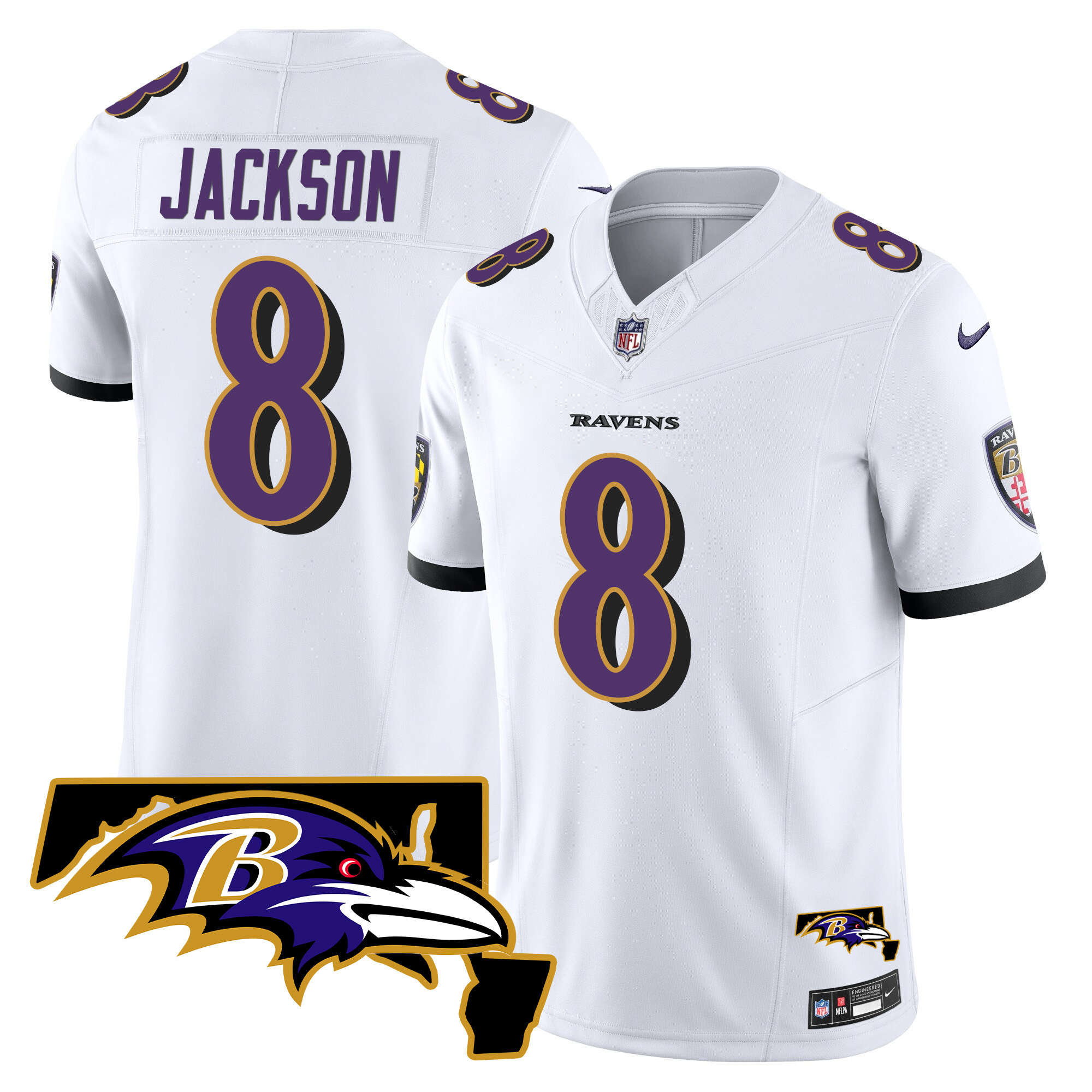 Lamar Jackson Men's Baltimore Ravens Maryland Patch Vapor Limited White Jersey All Stitched