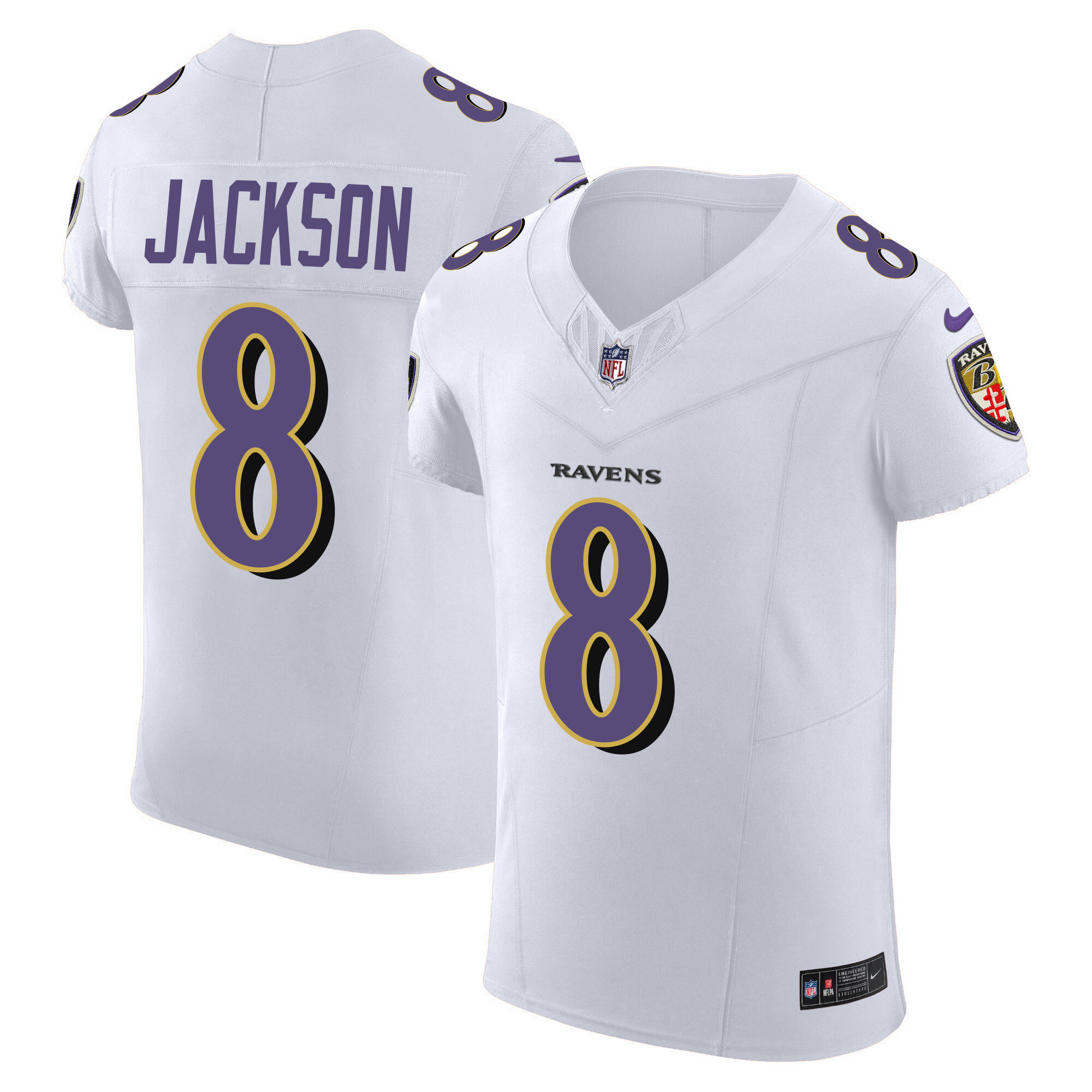 Lamar Jackson Men's Baltimore Ravens Vapor Elite White Jersey All Stitched
