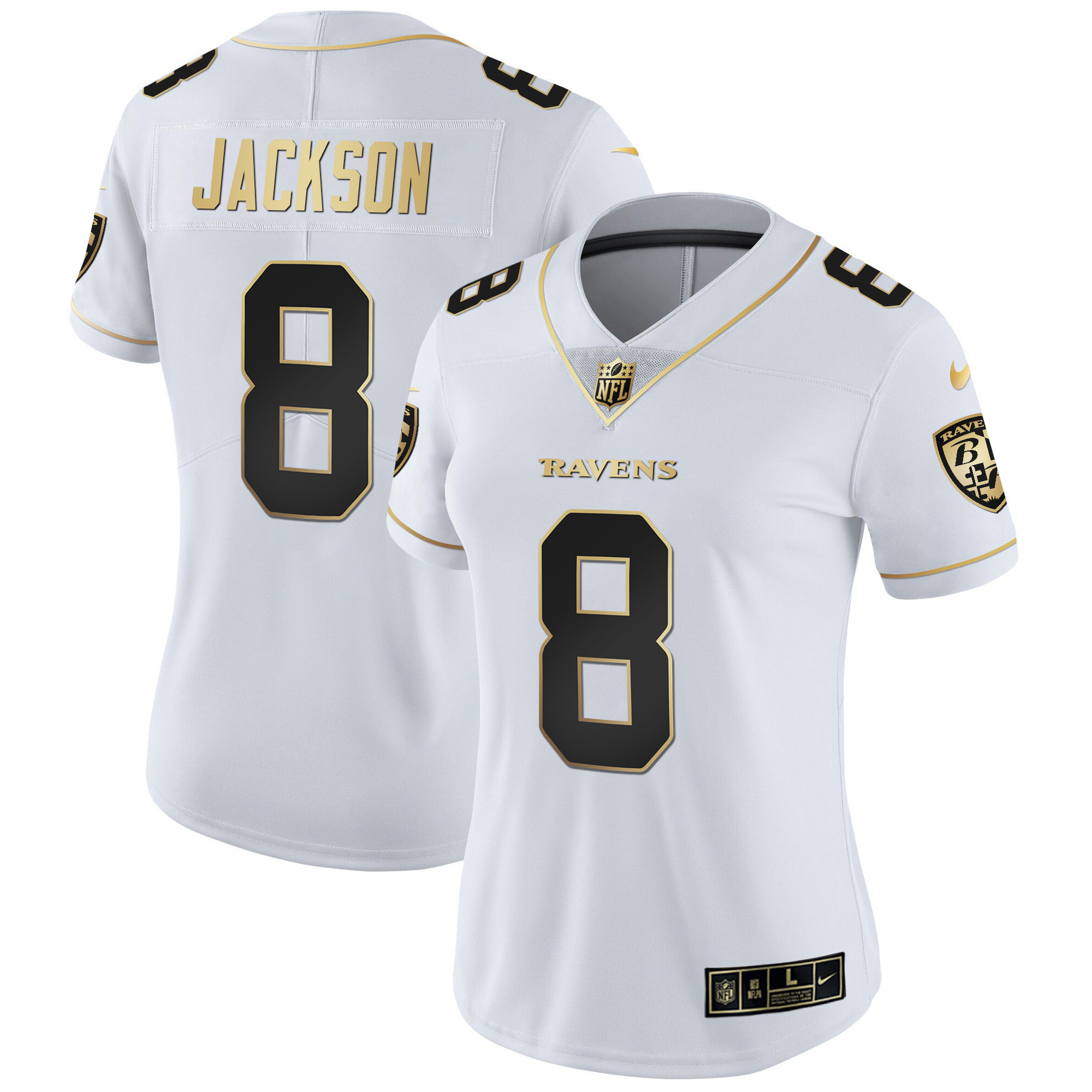 Lamar Jackson WoMen's Baltimore Ravens Gold Vapor White Gold Jersey All Stitched