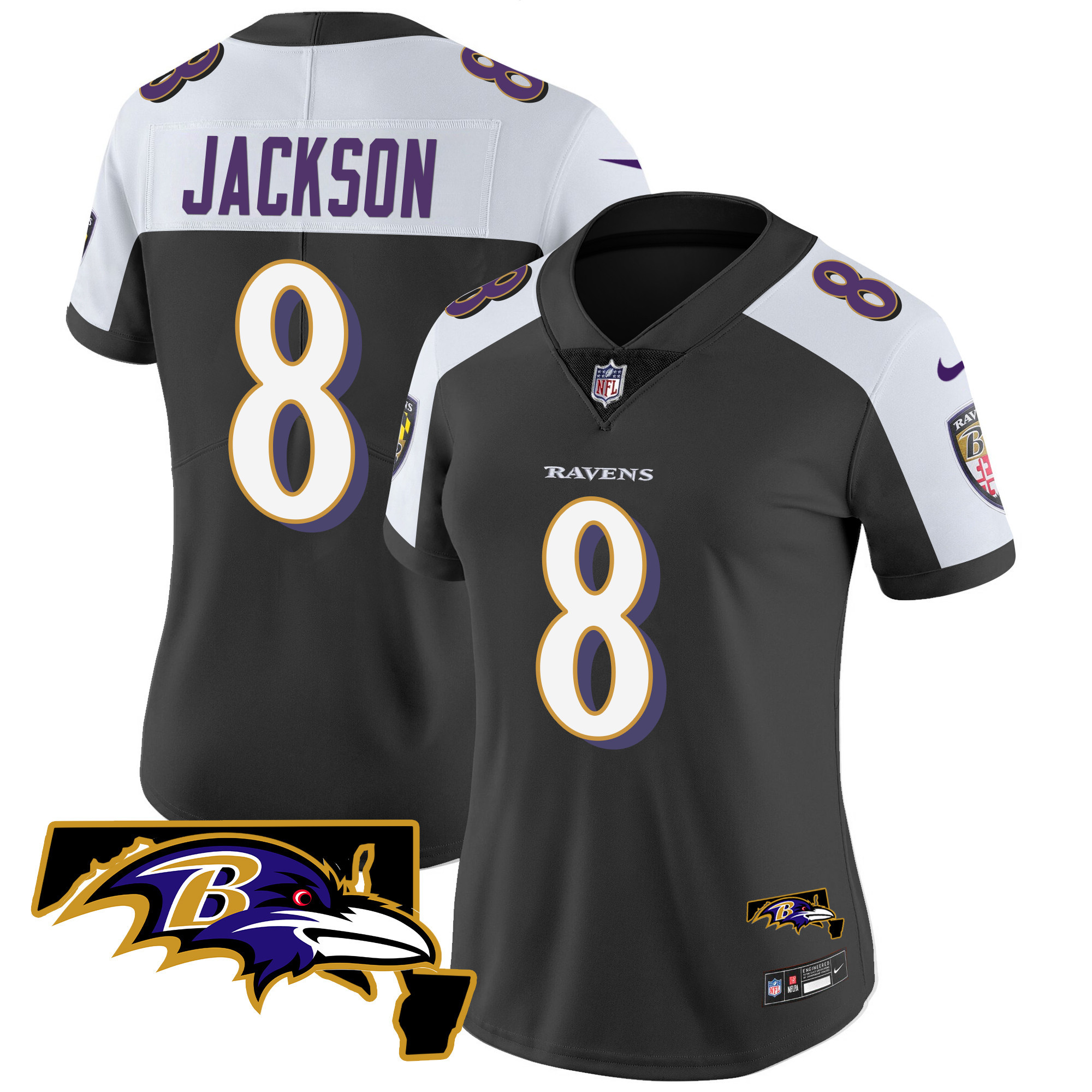 Lamar Jackson WoMen's Baltimore Ravens Maryland Patch Vapor Limited Black Alternate Jersey All Stitched