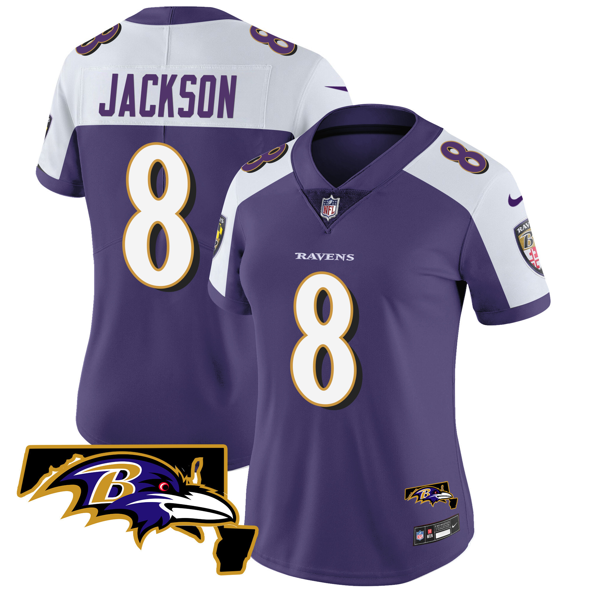 Lamar Jackson WoMen's Baltimore Ravens Maryland Patch Vapor Limited Purple Alternate Jersey All Stitched