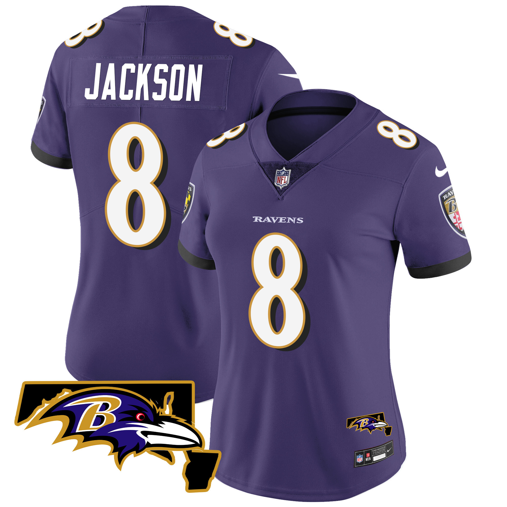 Lamar Jackson WoMen's Baltimore Ravens Maryland Patch Vapor Limited Purple Jersey All Stitched